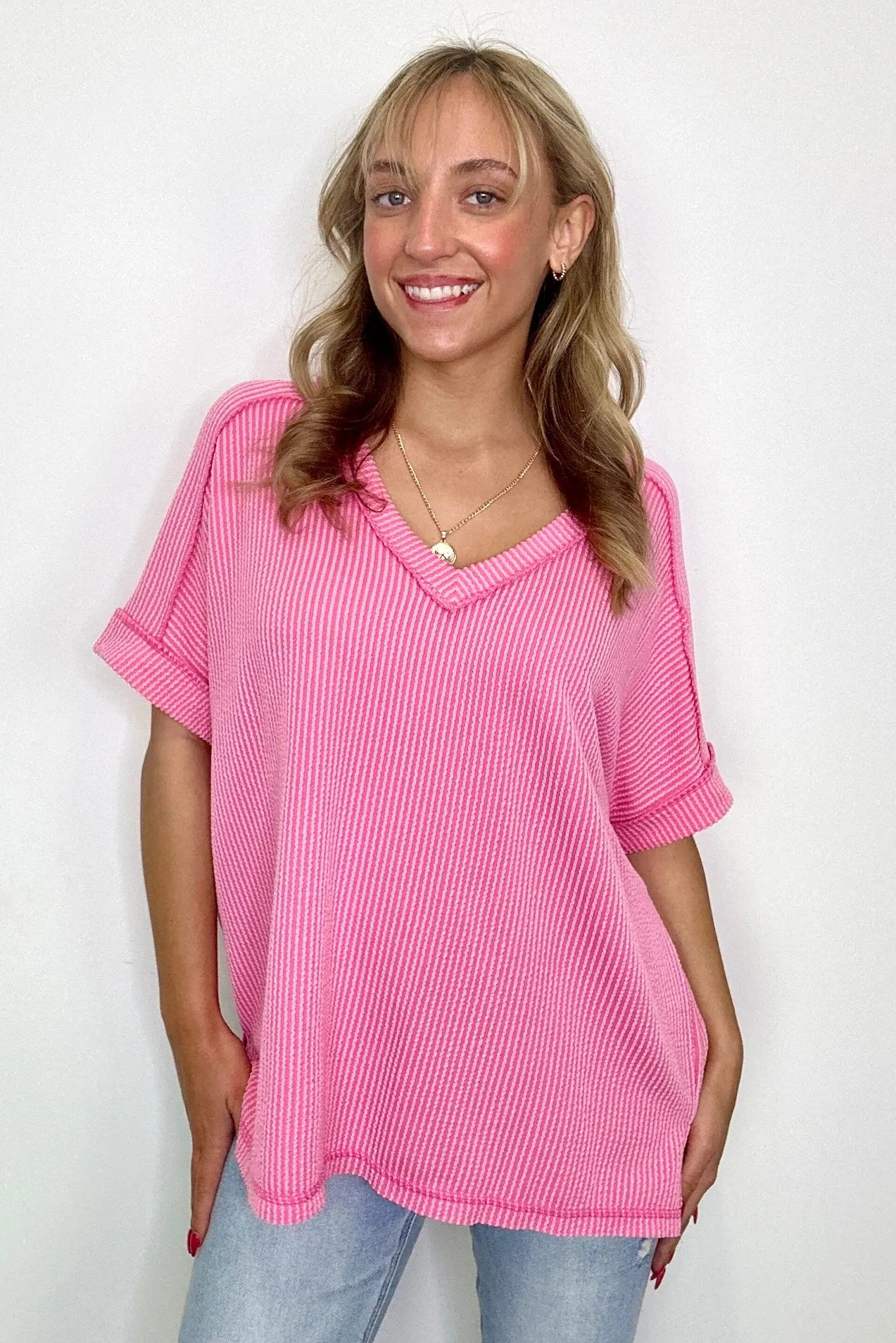 Cora Rib Knit High Low V-Neck Top - BACK IN STOCK