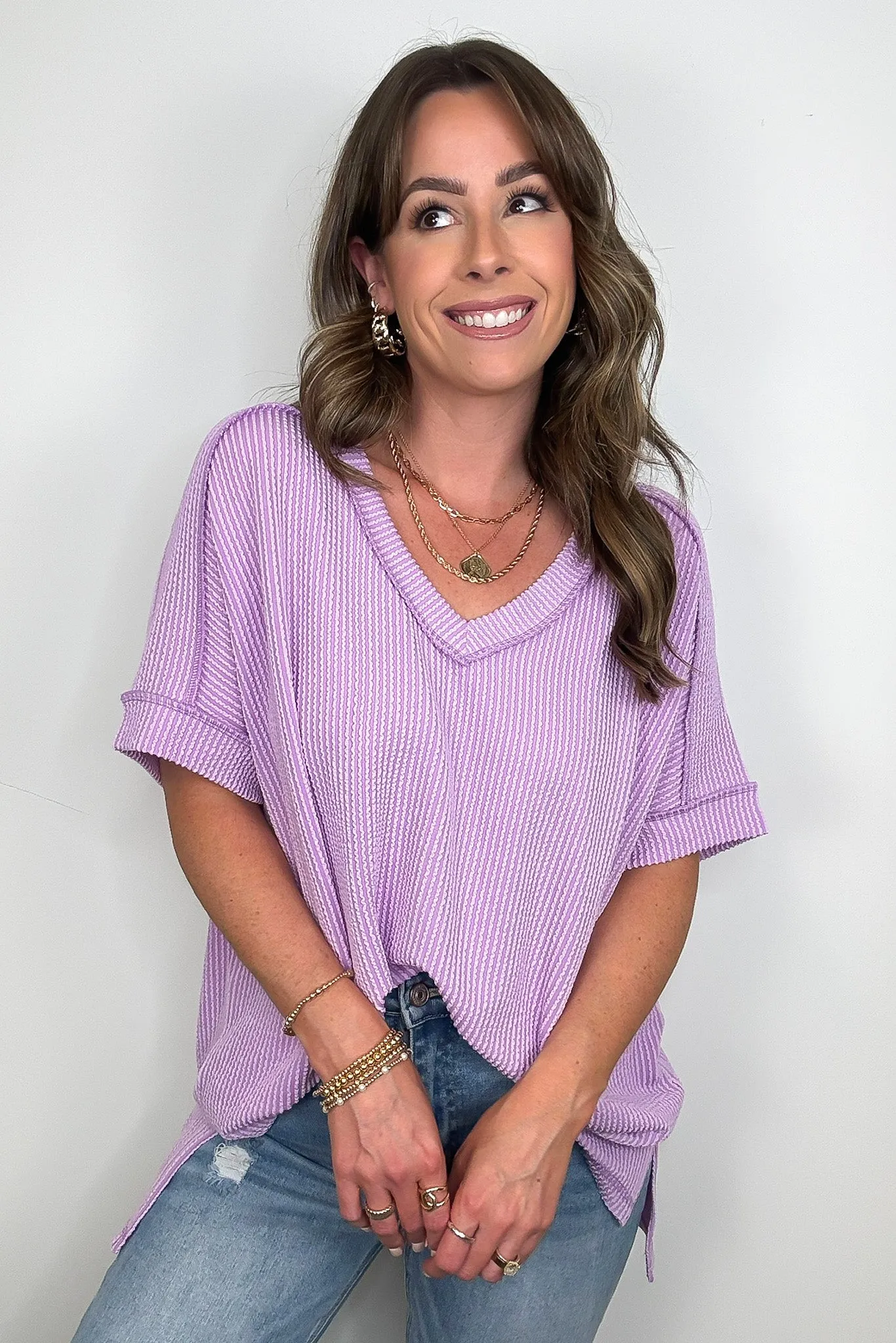 Cora Rib Knit High Low V-Neck Top - BACK IN STOCK