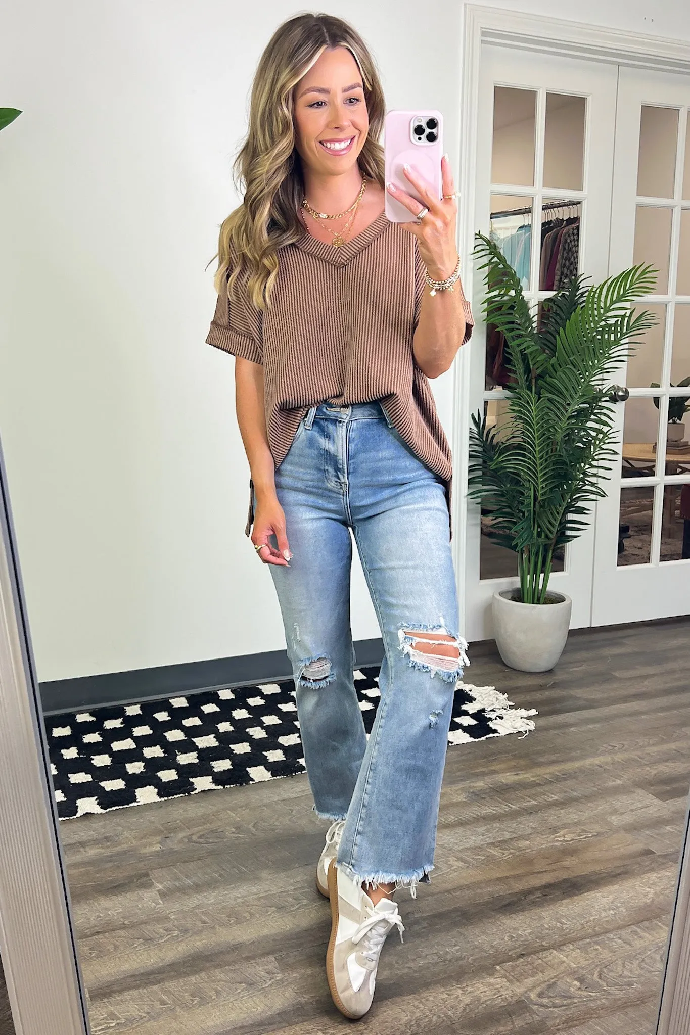 Cora Rib Knit High Low V-Neck Top - BACK IN STOCK