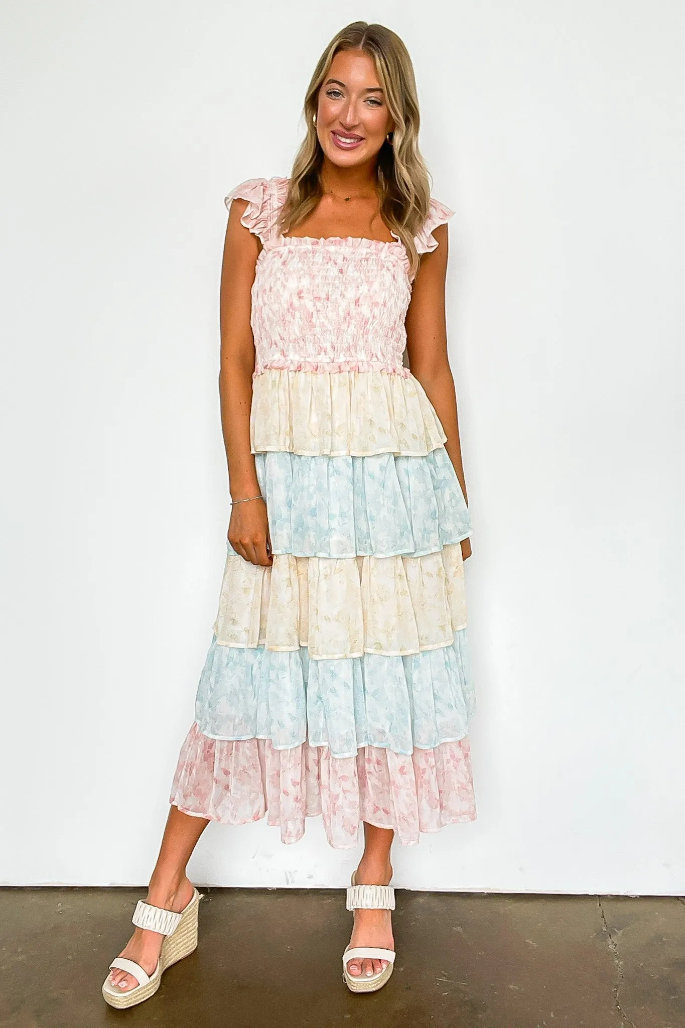 Coveted Sweetness Two Tone Tiered Smocked Dress