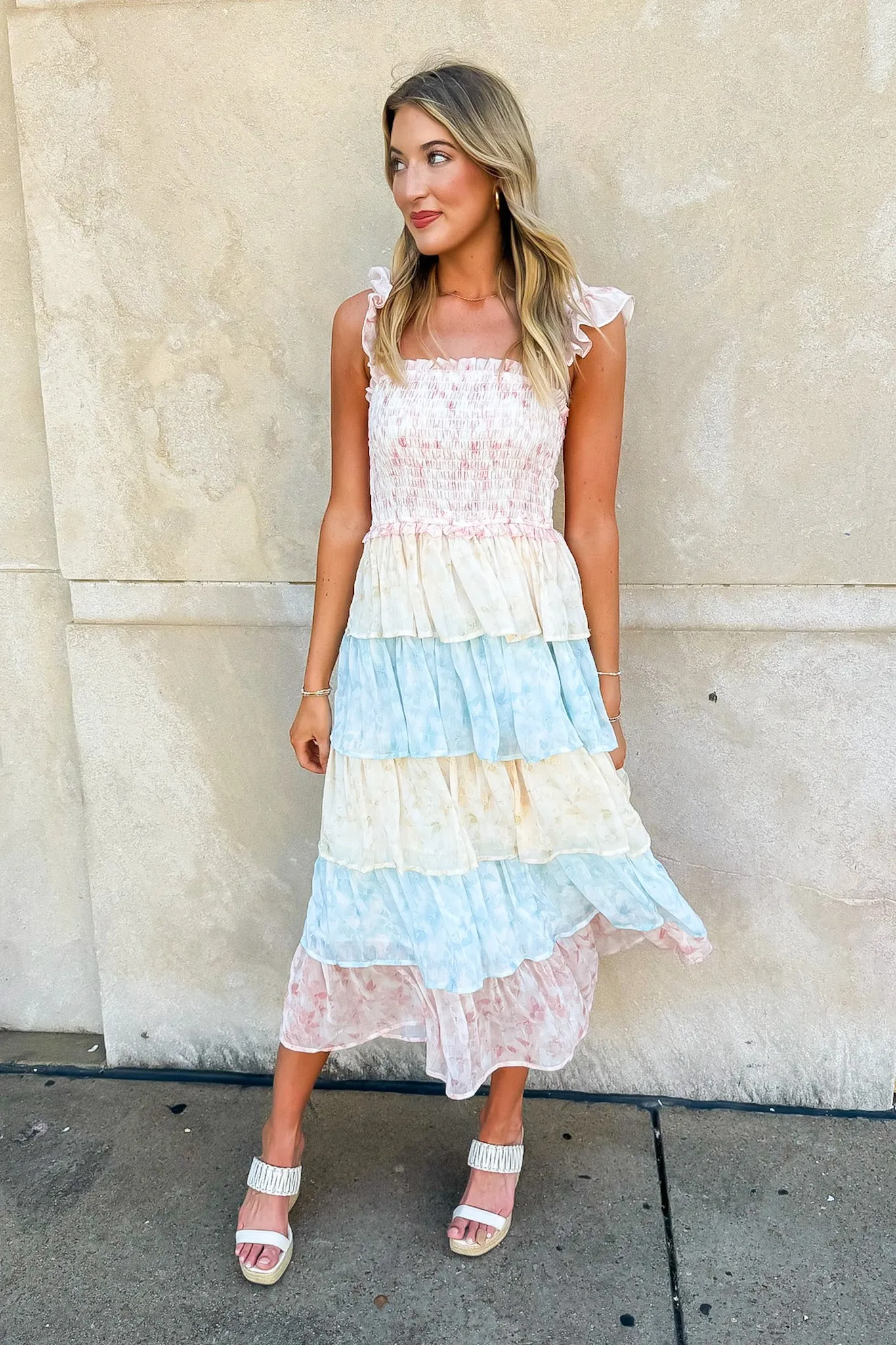Coveted Sweetness Two Tone Tiered Smocked Dress