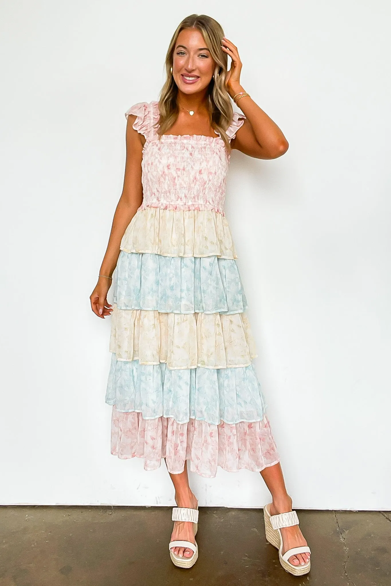 Coveted Sweetness Two Tone Tiered Smocked Dress