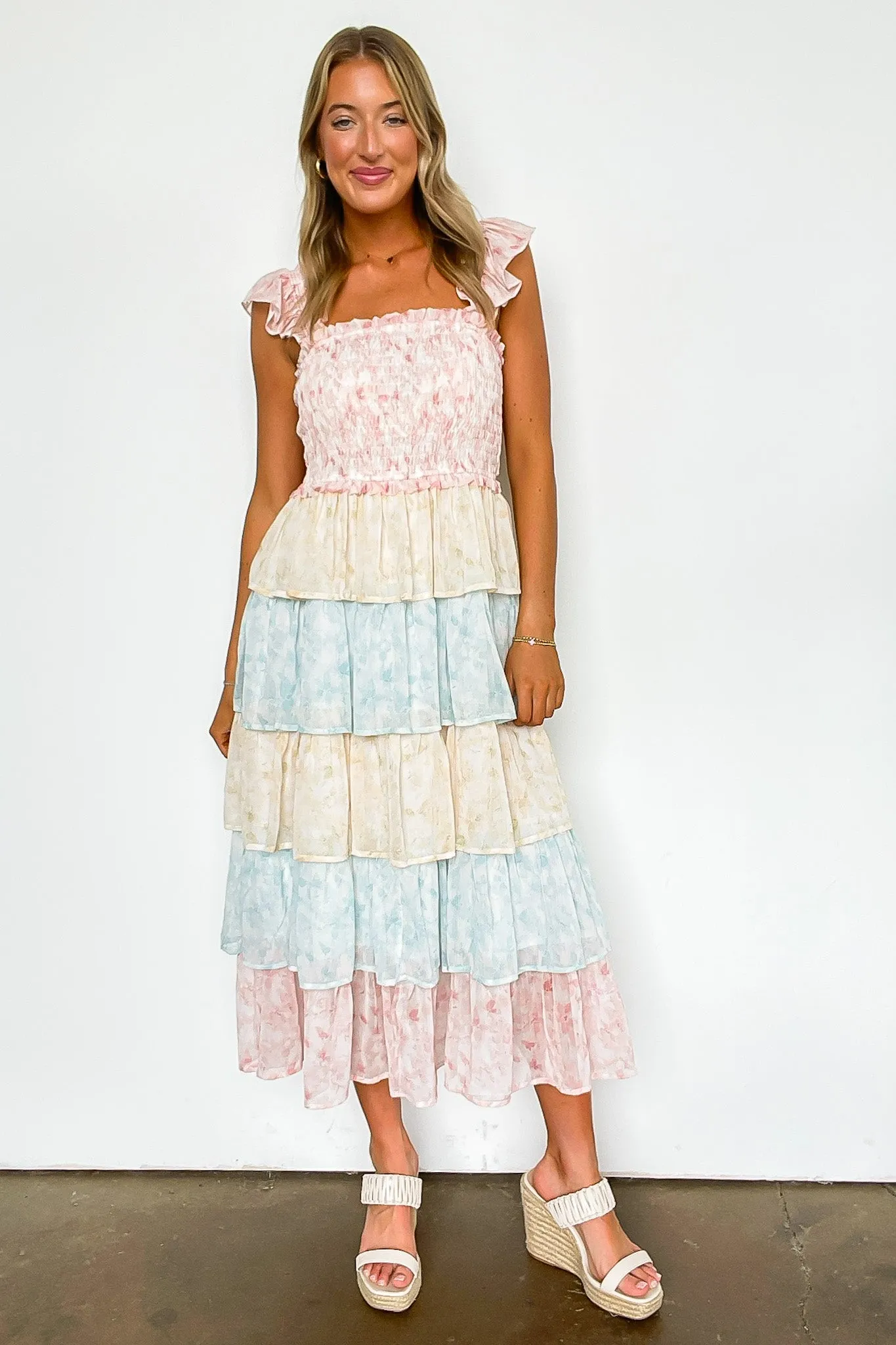 Coveted Sweetness Two Tone Tiered Smocked Dress