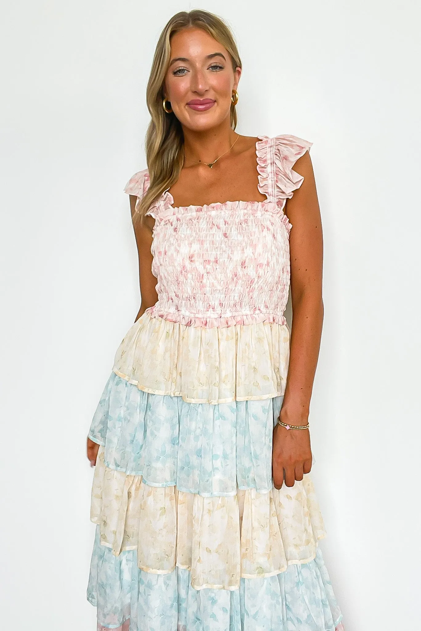 Coveted Sweetness Two Tone Tiered Smocked Dress