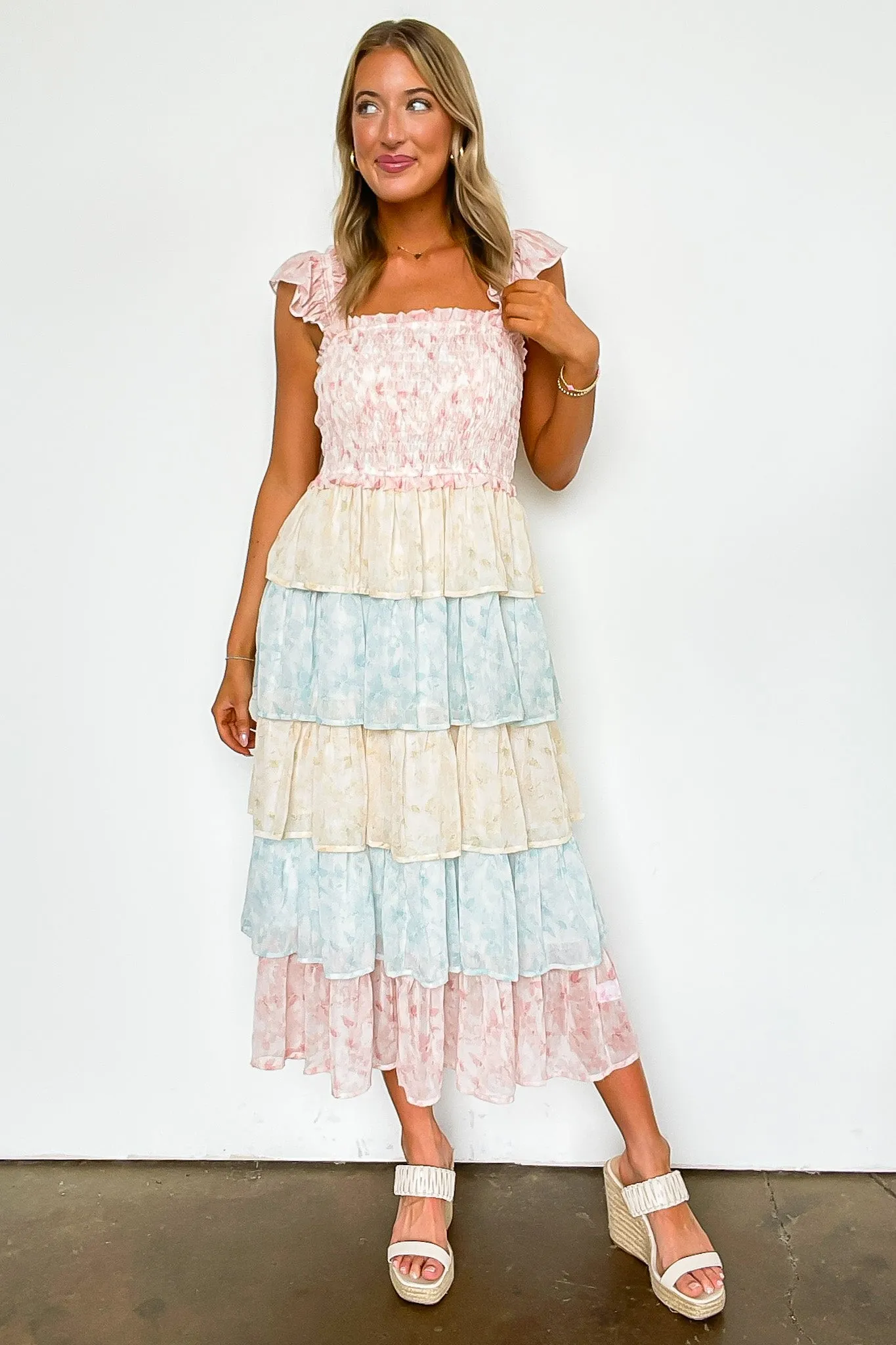 Coveted Sweetness Two Tone Tiered Smocked Dress