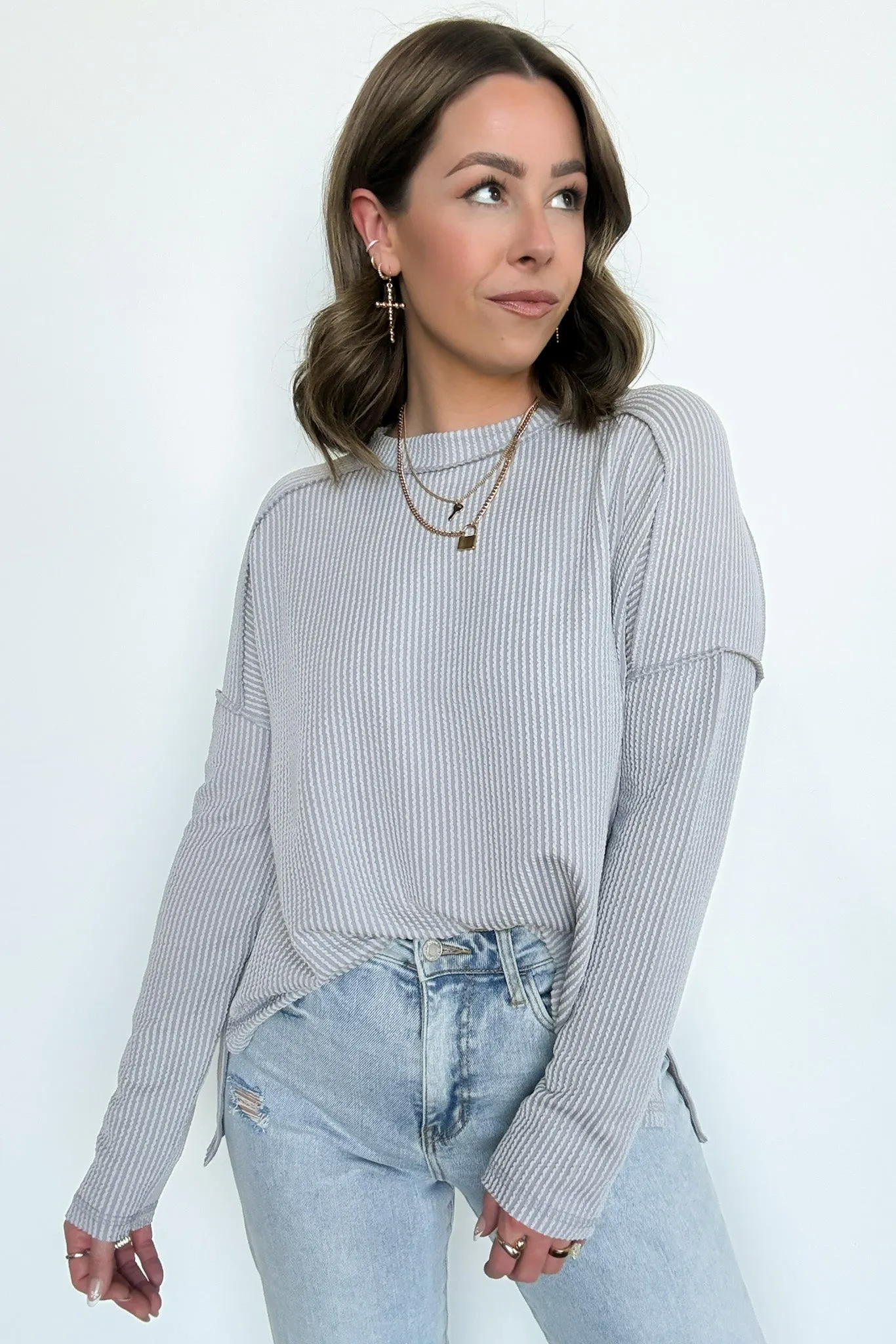 Coy Cutie Textured Raw Edge Boat Neck Top - BACK IN STOCK