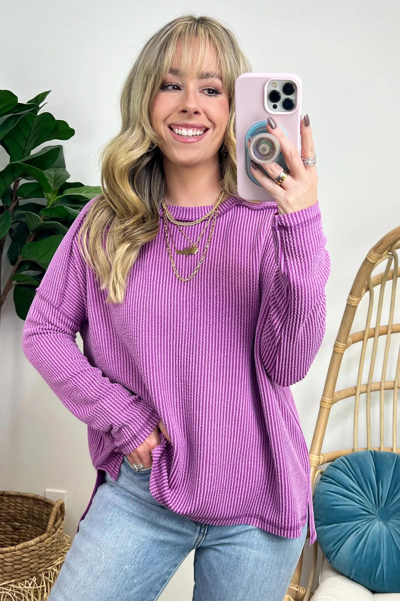 Coy Cutie Textured Raw Edge Boat Neck Top - BACK IN STOCK