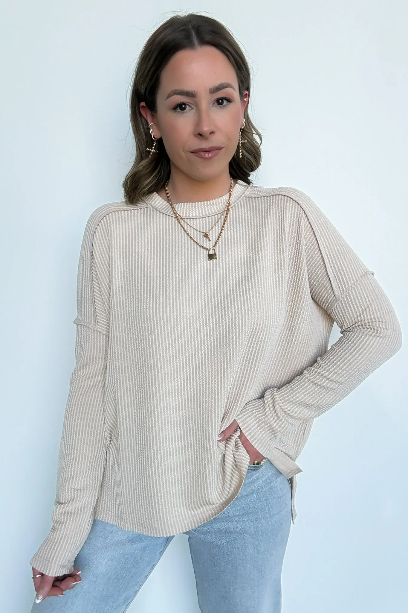 Coy Cutie Textured Raw Edge Boat Neck Top - BACK IN STOCK