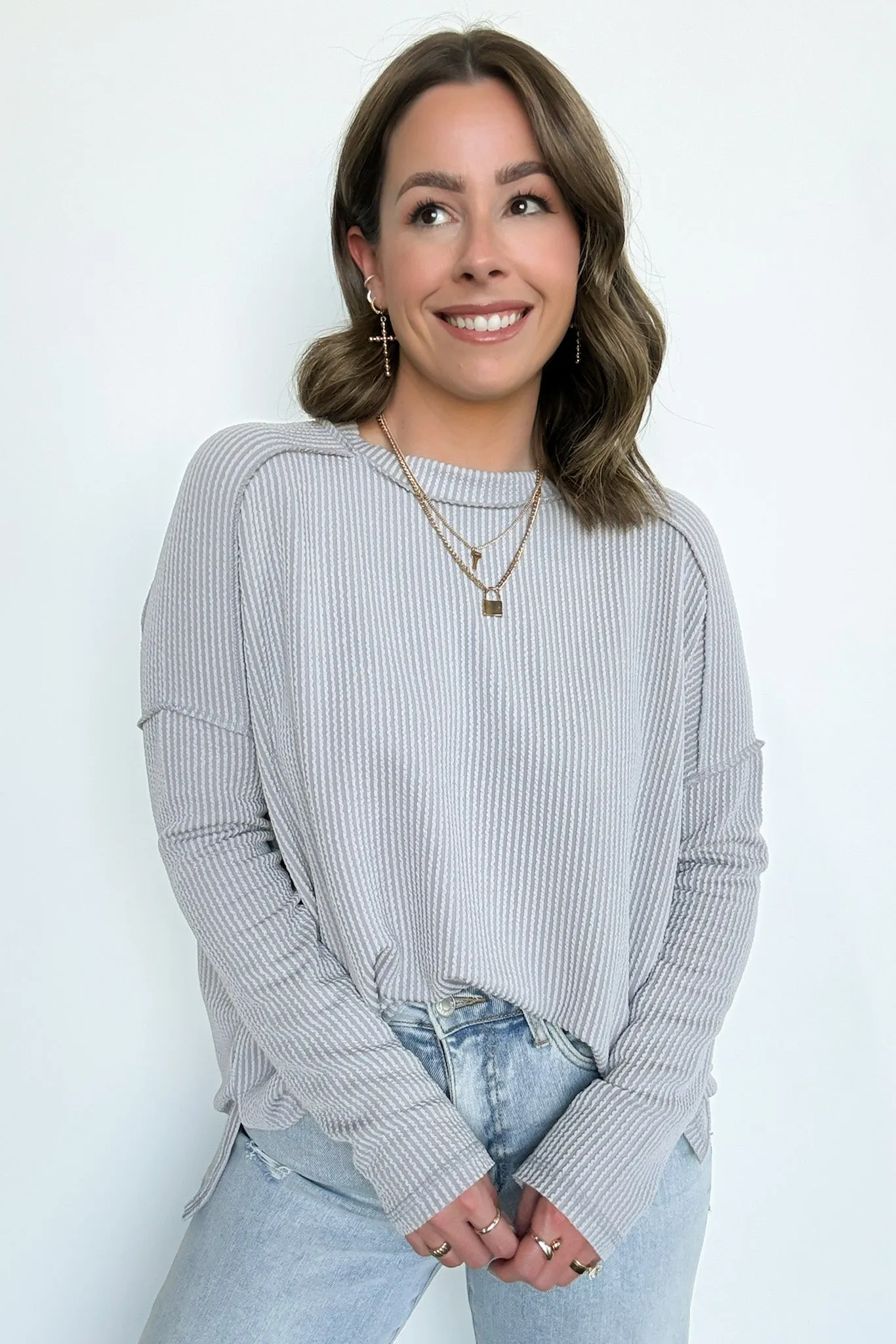 Coy Cutie Textured Raw Edge Boat Neck Top - BACK IN STOCK