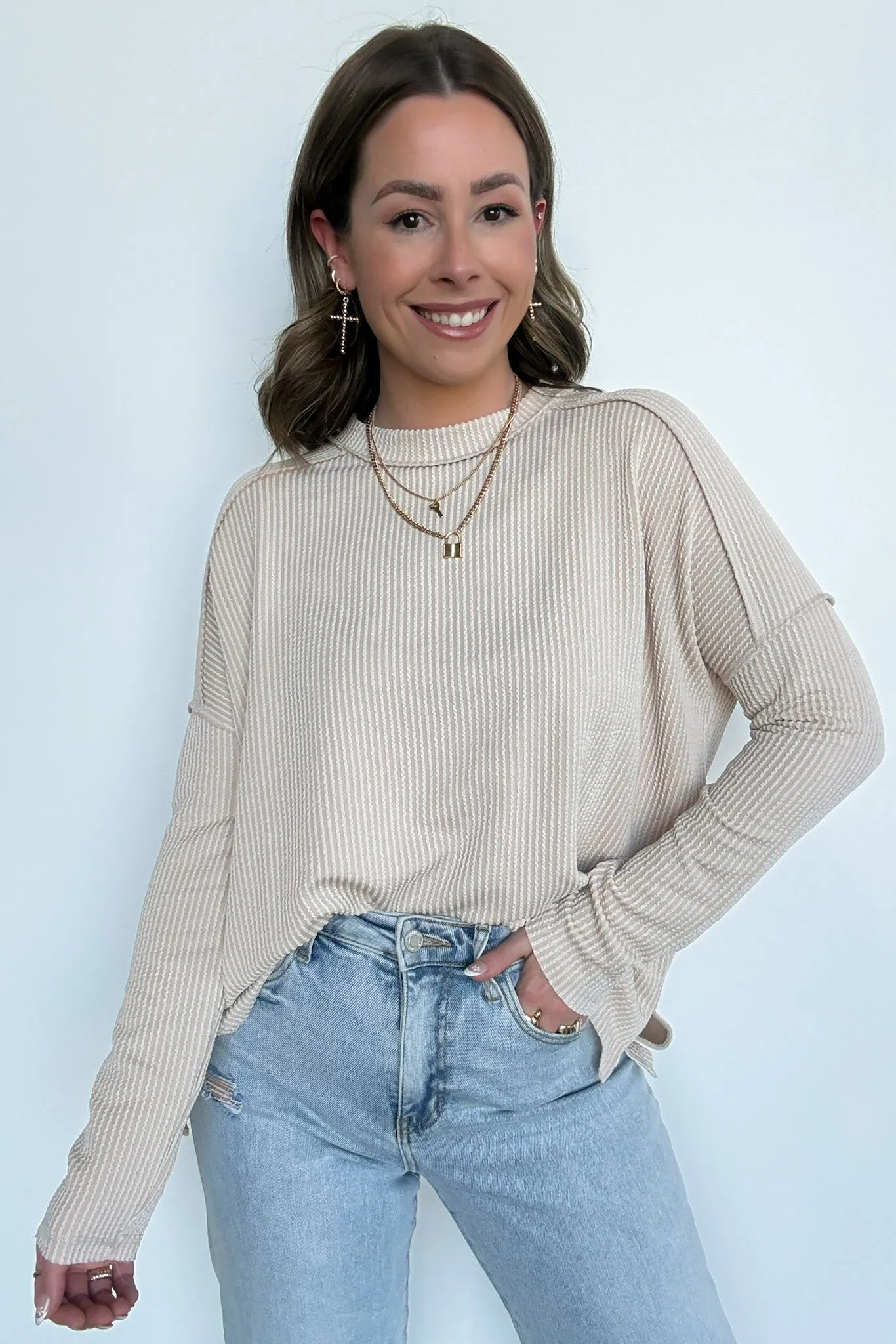 Coy Cutie Textured Raw Edge Boat Neck Top - BACK IN STOCK