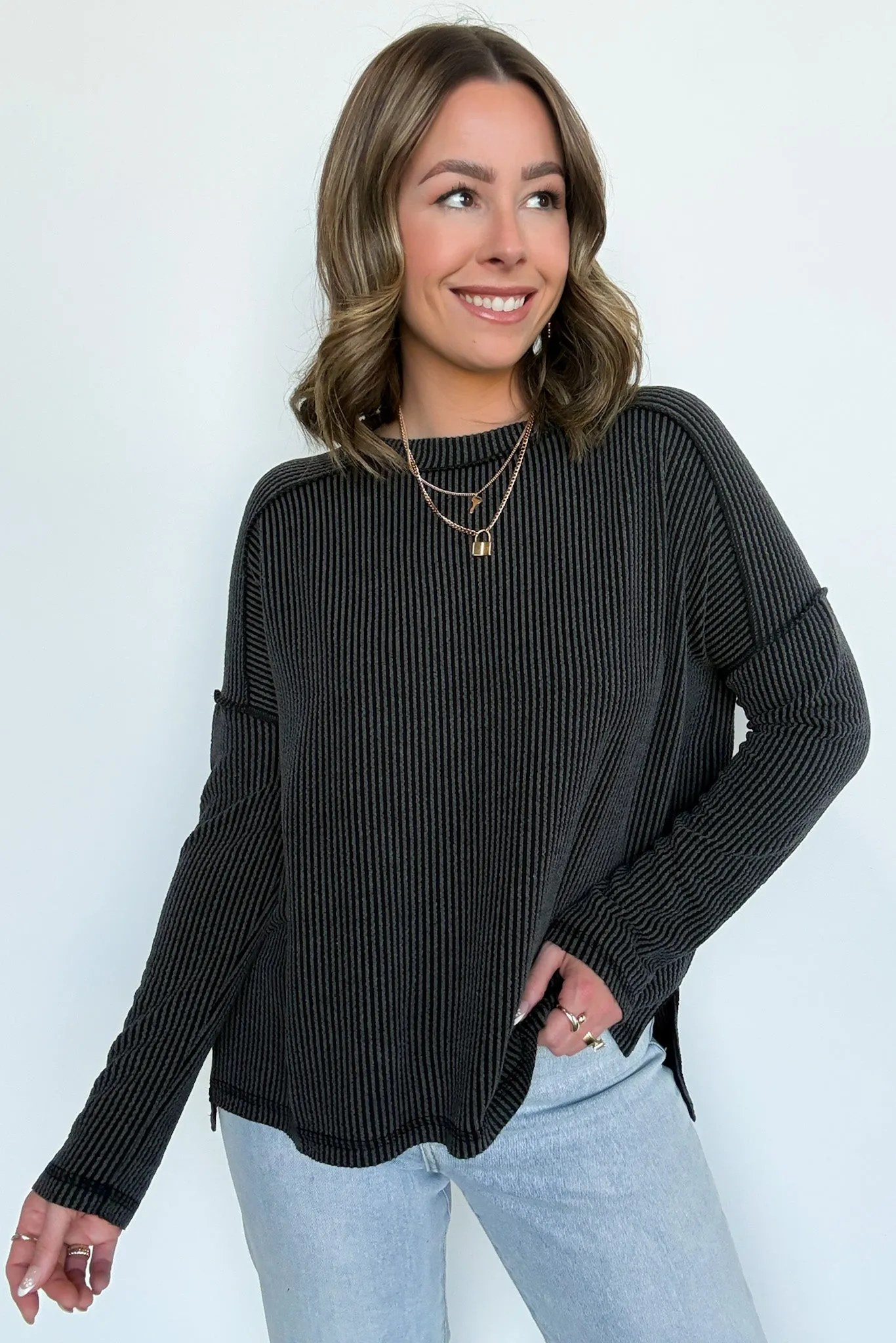 Coy Cutie Textured Raw Edge Boat Neck Top - BACK IN STOCK