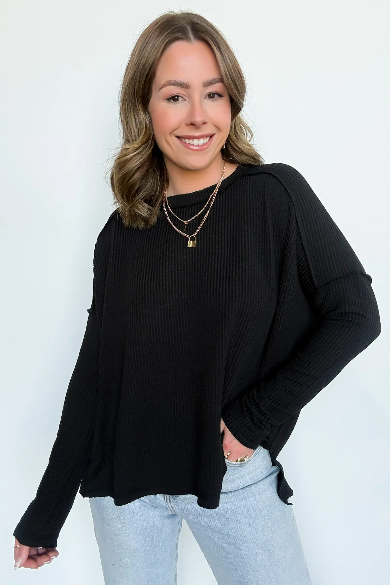 Coy Cutie Textured Raw Edge Boat Neck Top - BACK IN STOCK