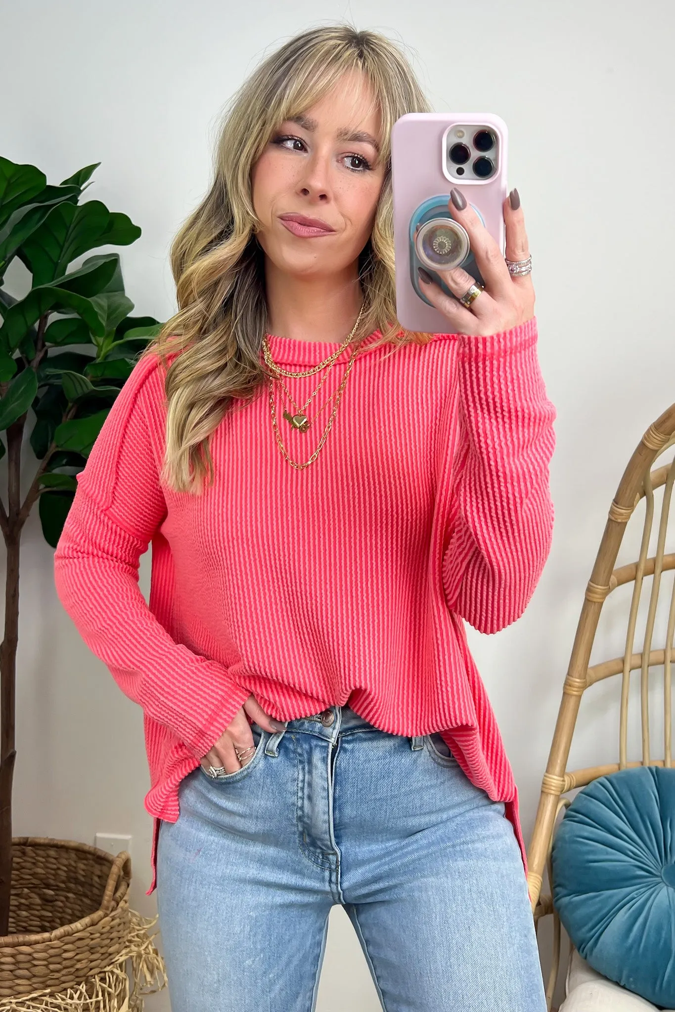 Coy Cutie Textured Raw Edge Boat Neck Top - BACK IN STOCK