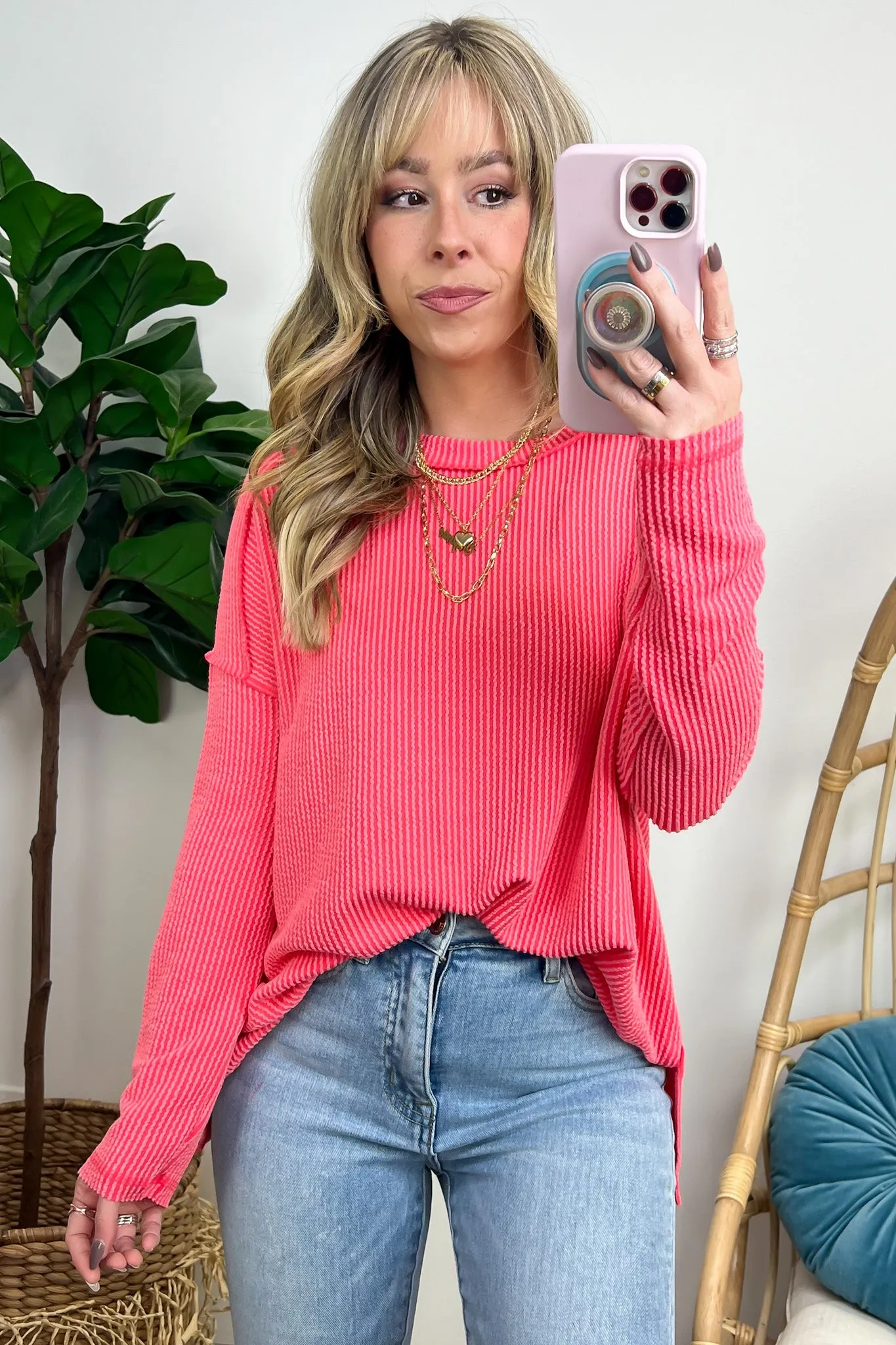 Coy Cutie Textured Raw Edge Boat Neck Top - BACK IN STOCK