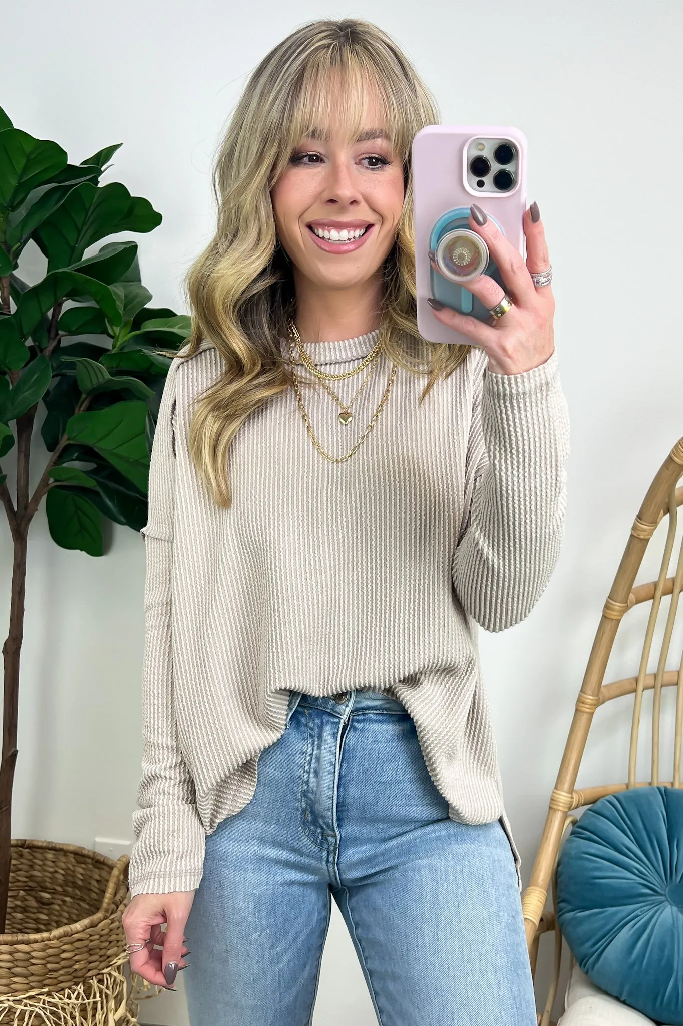 Coy Cutie Textured Raw Edge Boat Neck Top - BACK IN STOCK