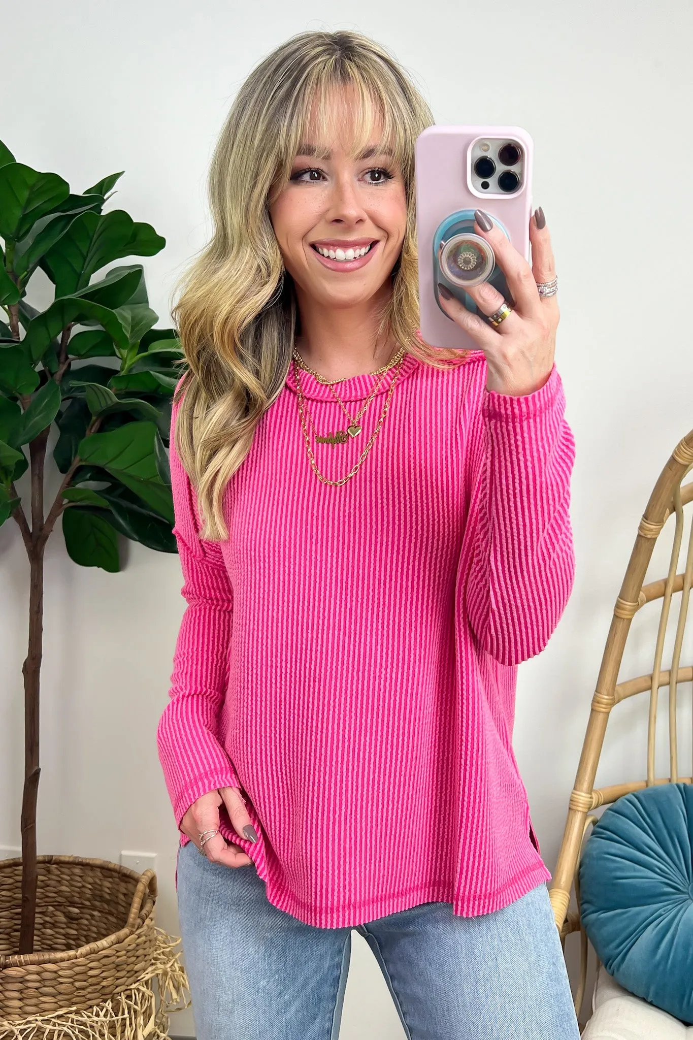 Coy Cutie Textured Raw Edge Boat Neck Top - BACK IN STOCK