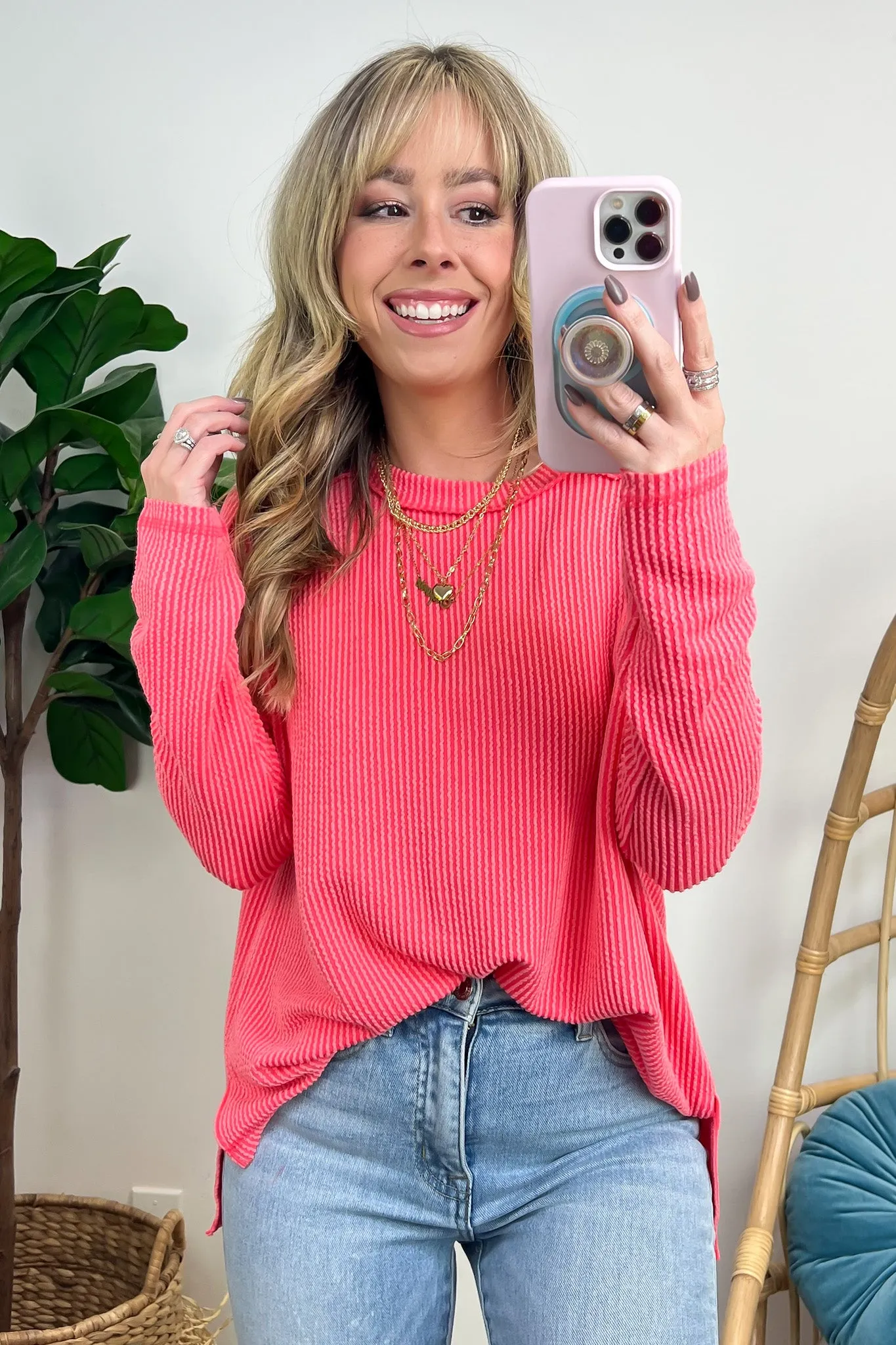 Coy Cutie Textured Raw Edge Boat Neck Top - BACK IN STOCK