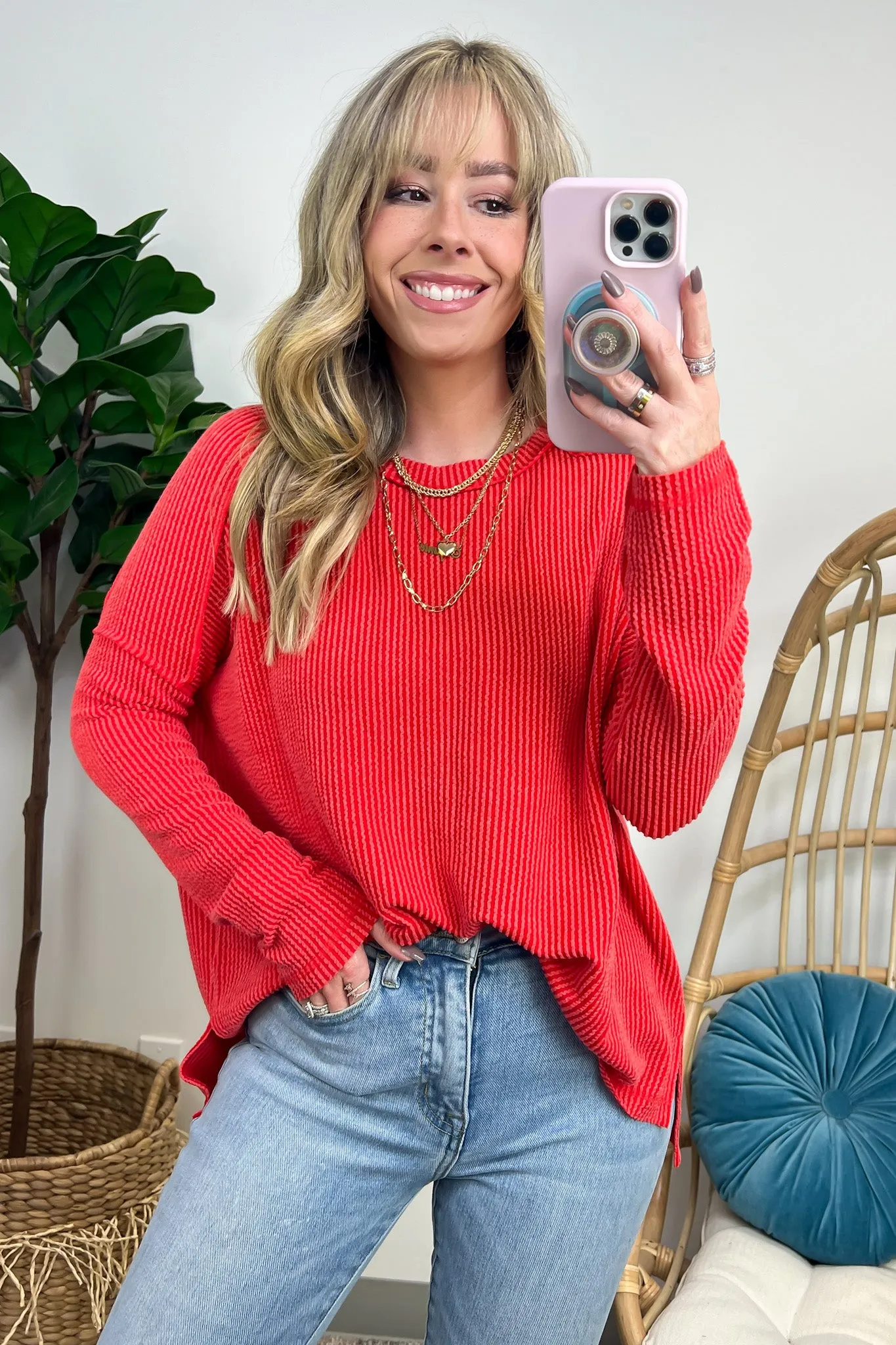 Coy Cutie Textured Raw Edge Boat Neck Top - BACK IN STOCK