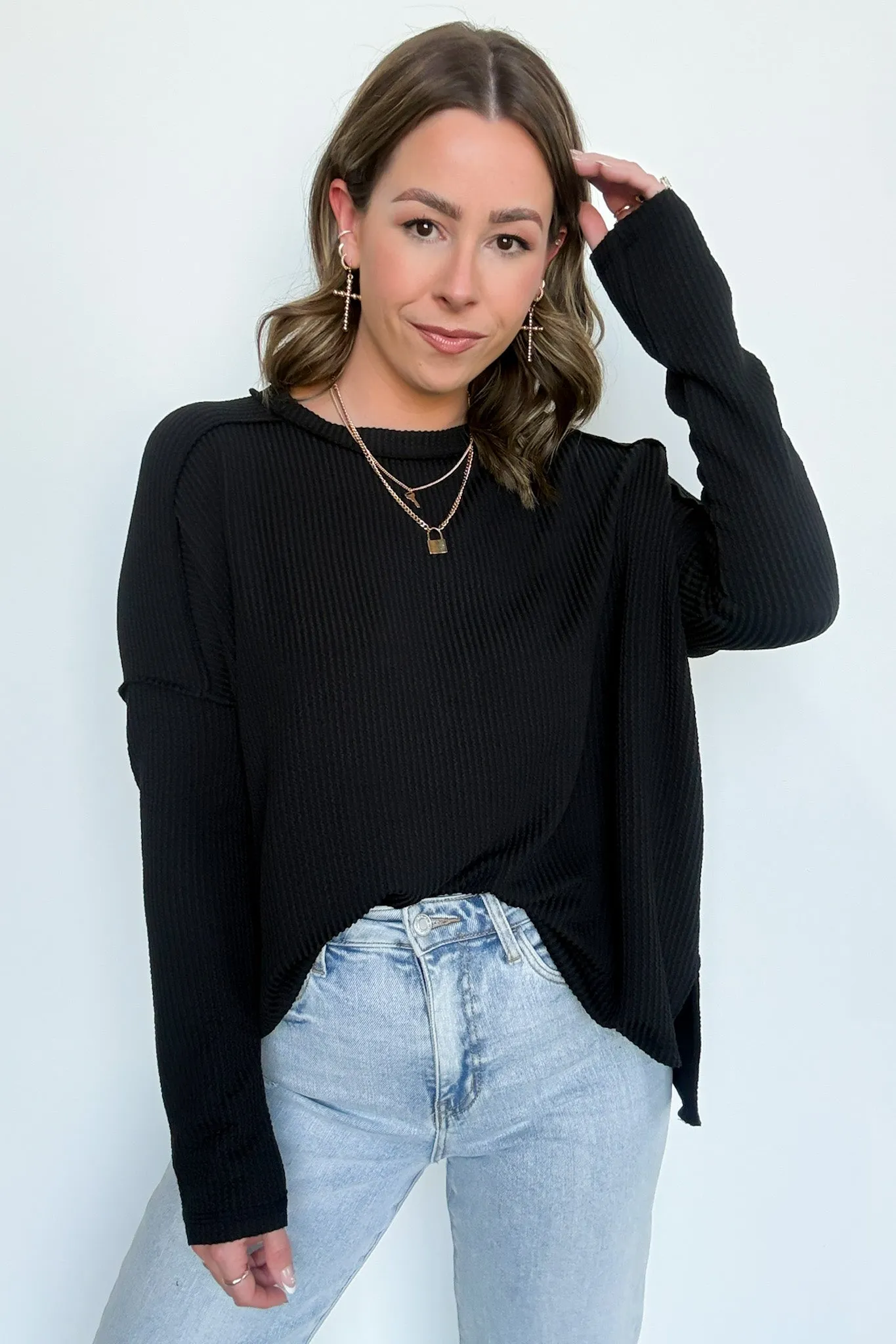 Coy Cutie Textured Raw Edge Boat Neck Top - BACK IN STOCK