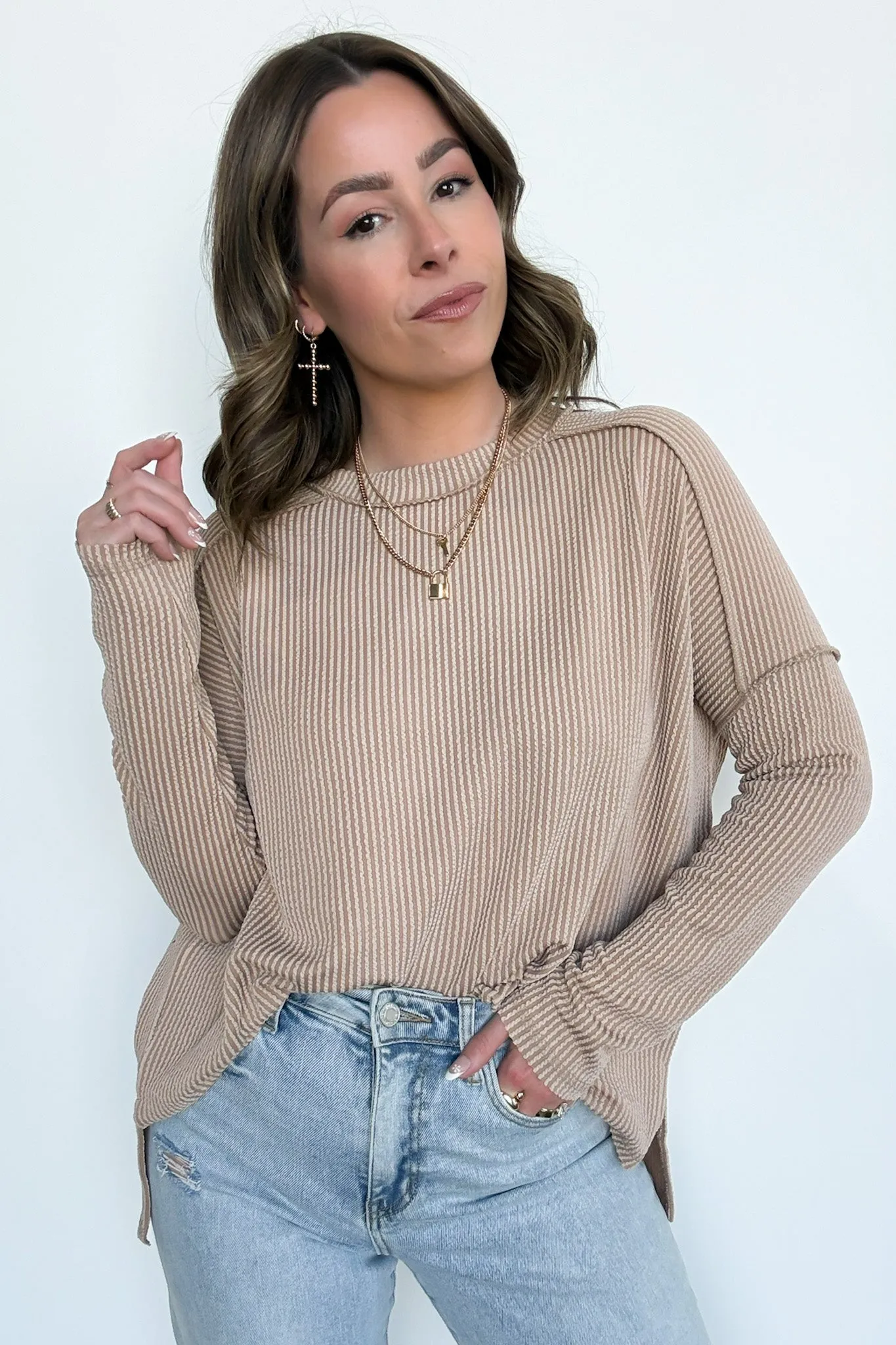 Coy Cutie Textured Raw Edge Boat Neck Top - BACK IN STOCK