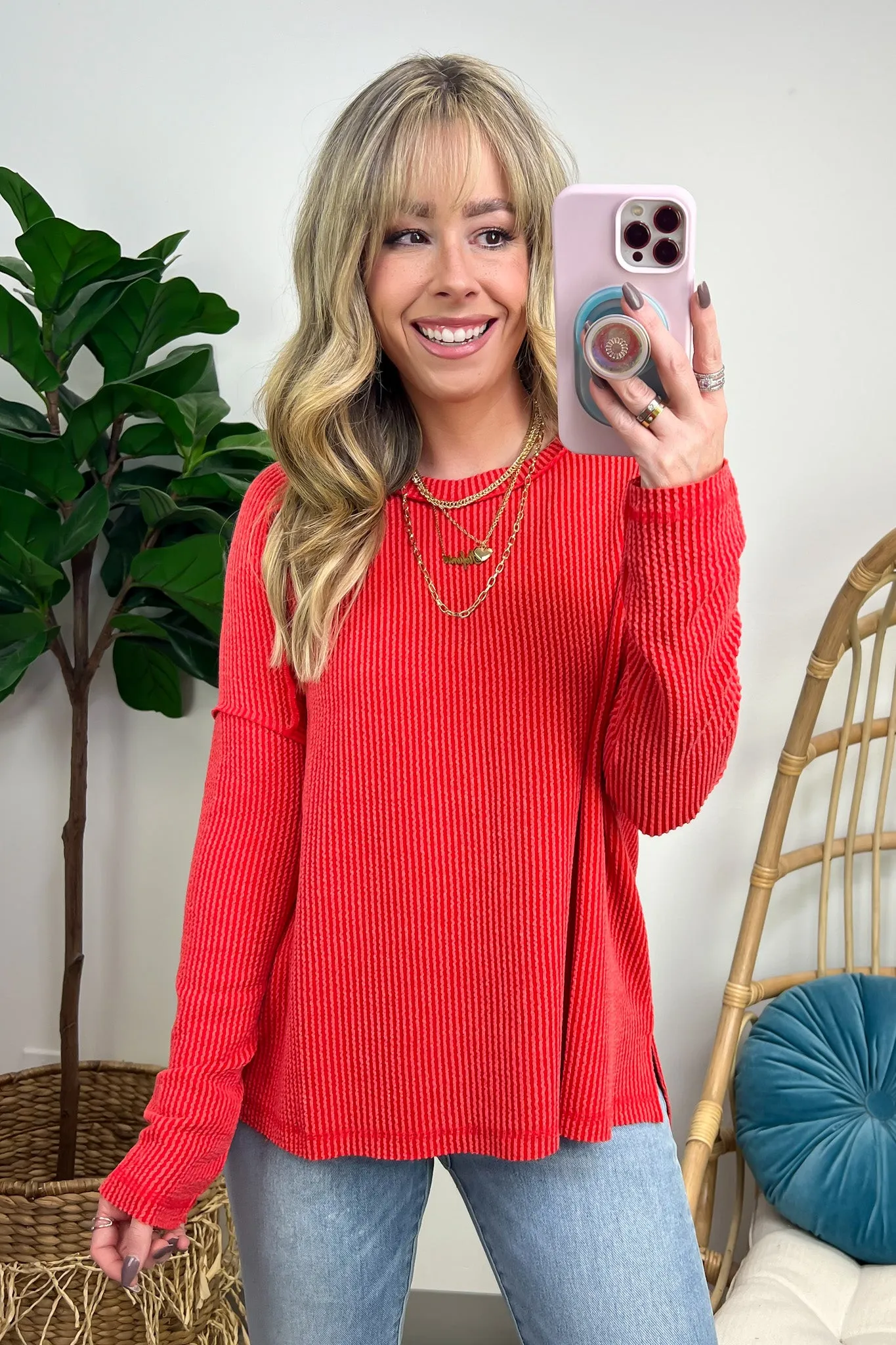 Coy Cutie Textured Raw Edge Boat Neck Top - BACK IN STOCK
