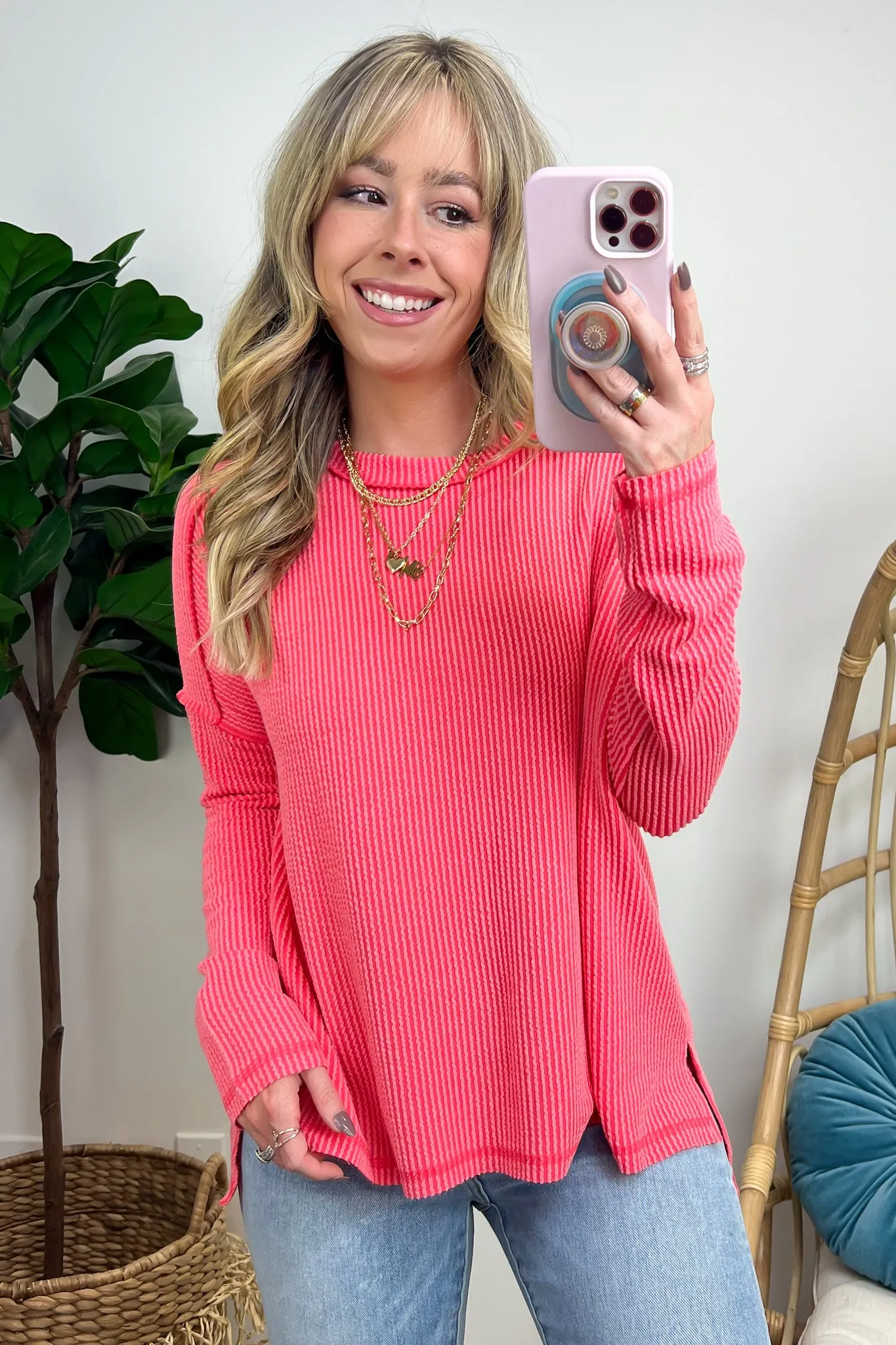 Coy Cutie Textured Raw Edge Boat Neck Top - BACK IN STOCK
