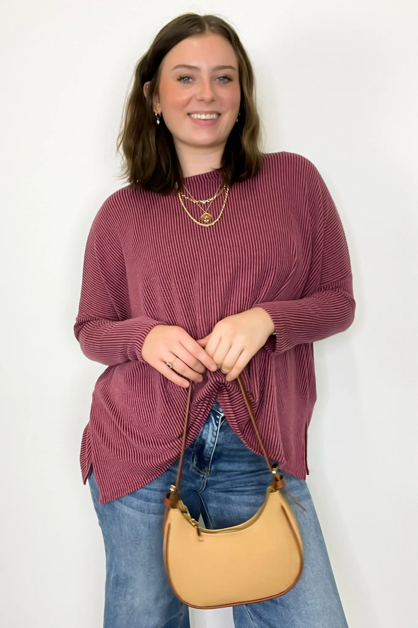 Cozy Bliss Long Sleeve Ribbed Knit Oversized Top - FINAL SALE