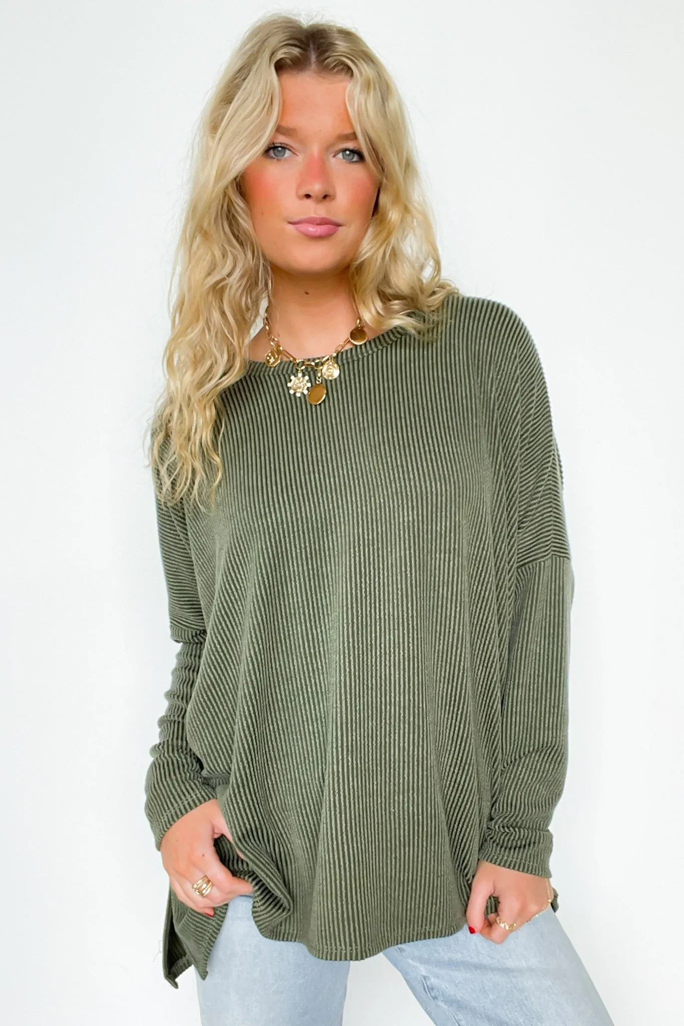 Cozy Bliss Long Sleeve Ribbed Knit Oversized Top - FINAL SALE