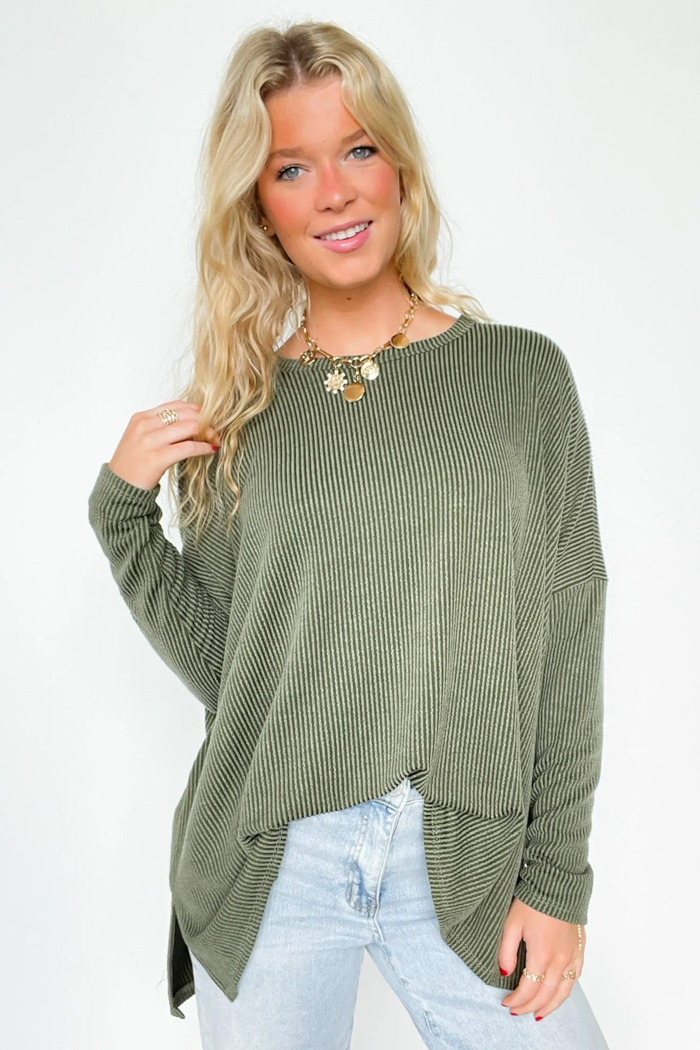 Cozy Bliss Long Sleeve Ribbed Knit Oversized Top - FINAL SALE