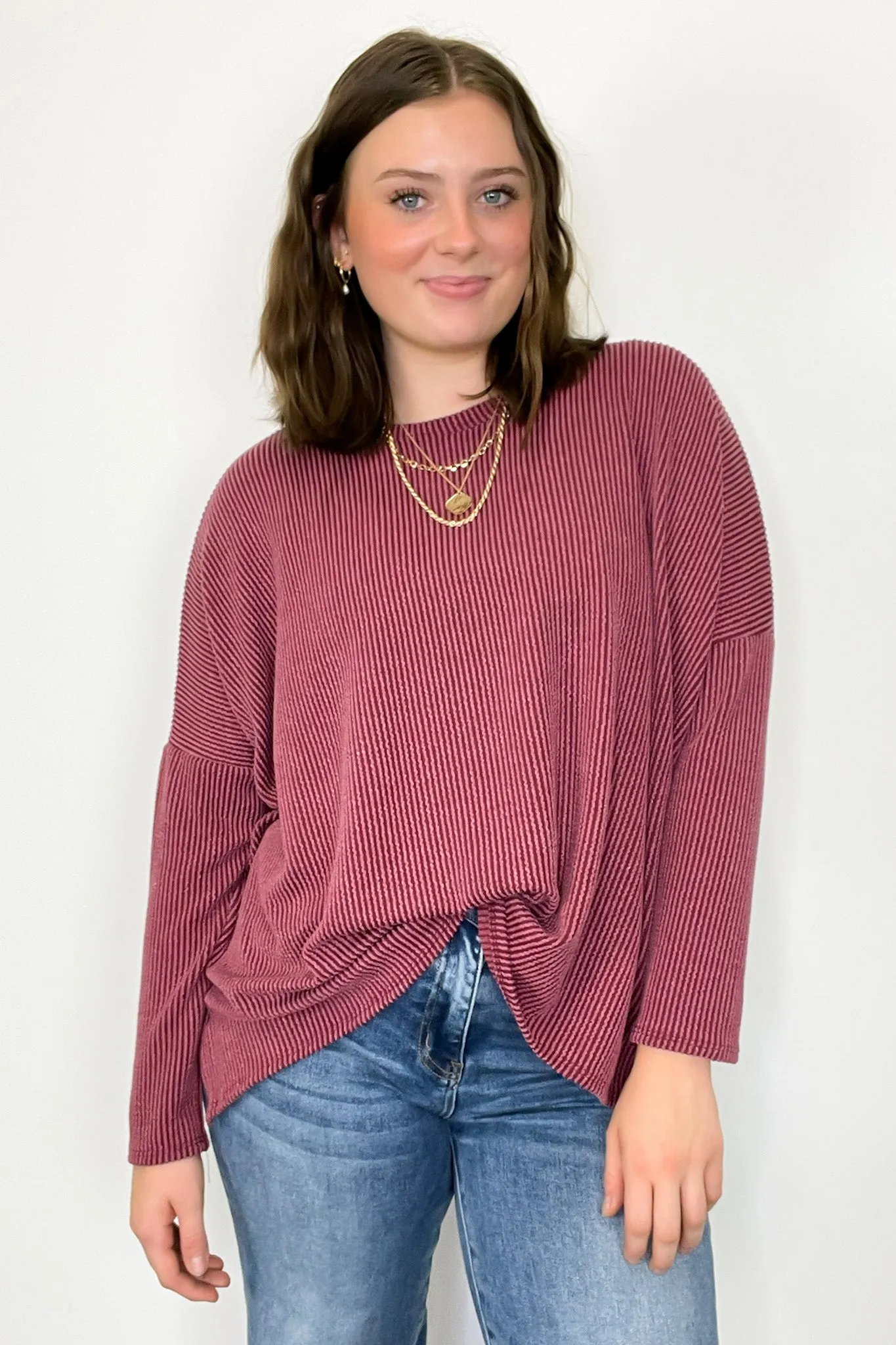 Cozy Bliss Long Sleeve Ribbed Knit Oversized Top - FINAL SALE