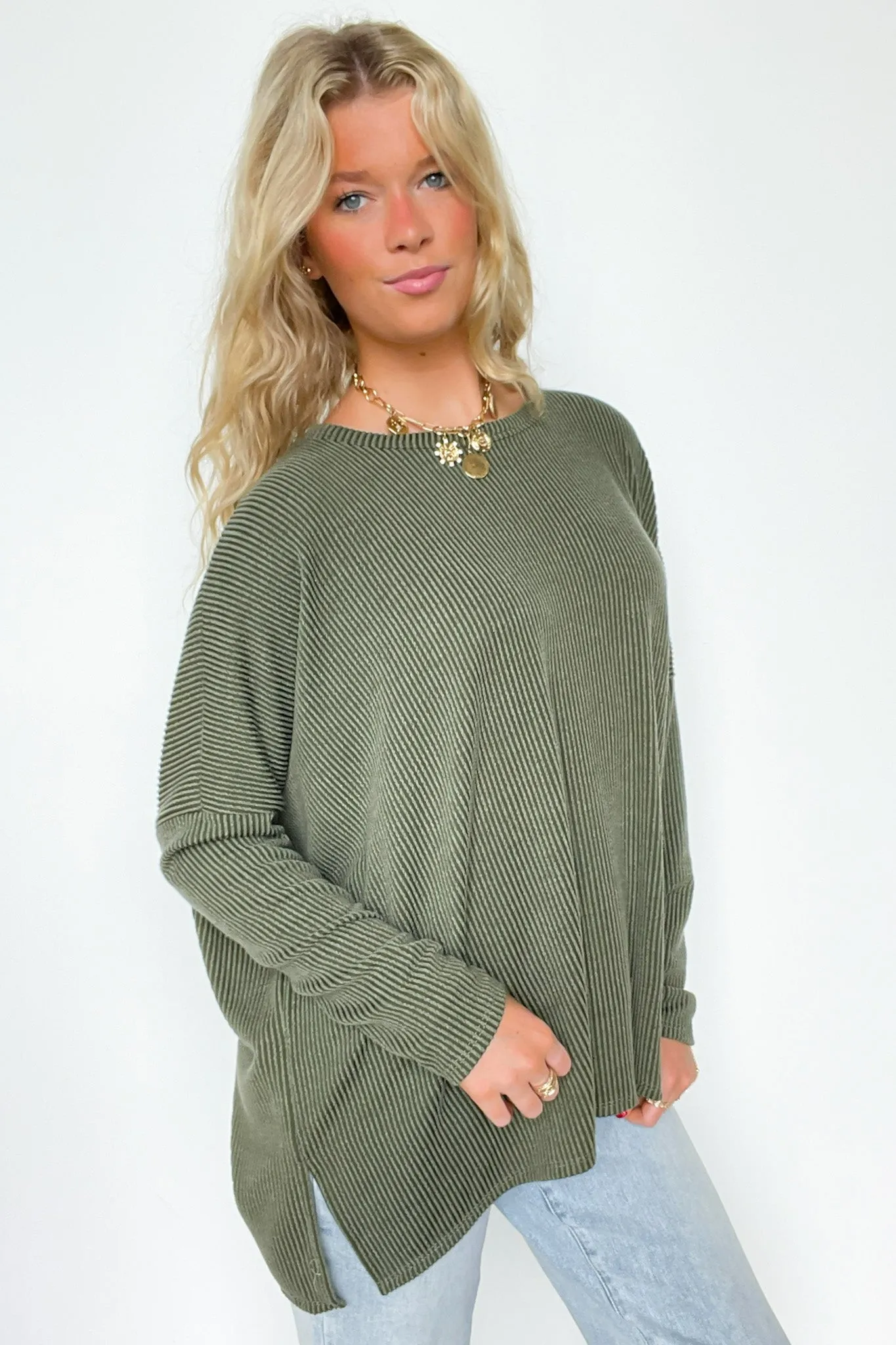 Cozy Bliss Long Sleeve Ribbed Knit Oversized Top - FINAL SALE