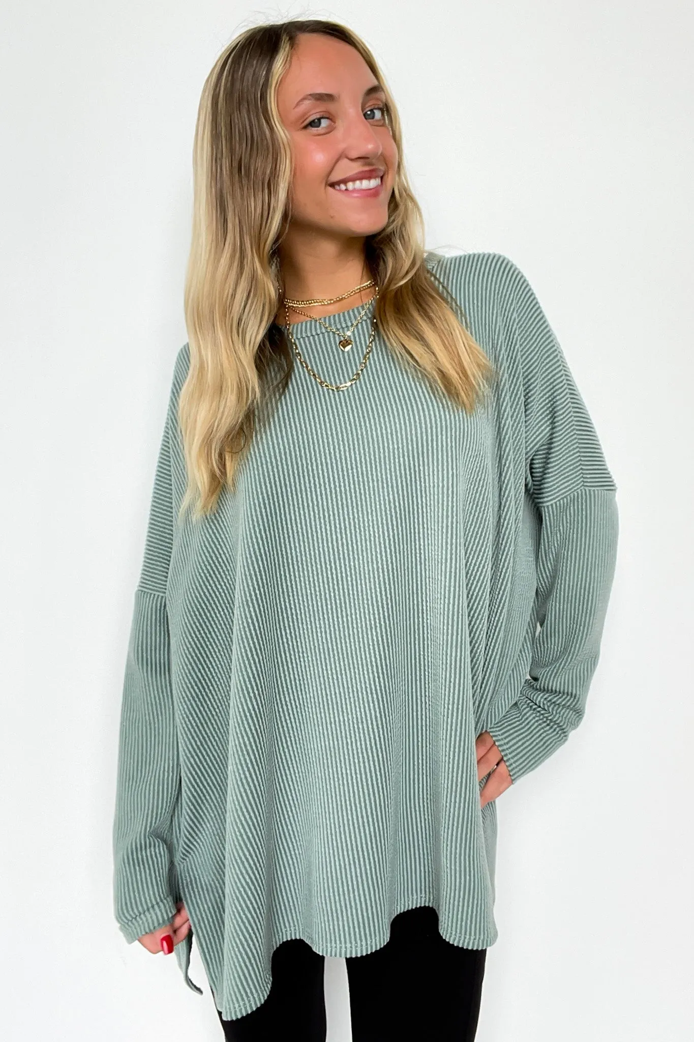 Cozy Bliss Long Sleeve Ribbed Knit Oversized Top - FINAL SALE