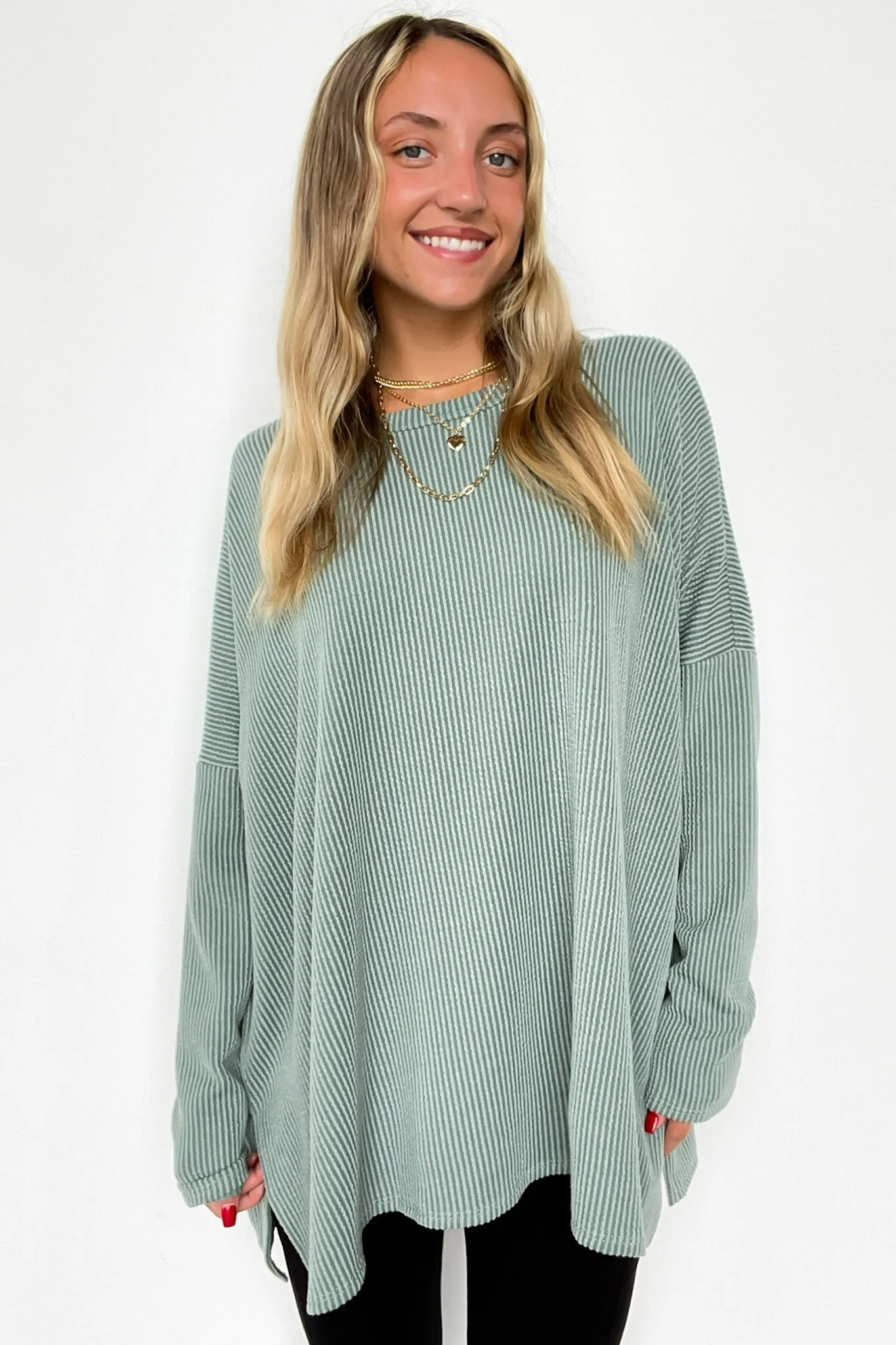 Cozy Bliss Long Sleeve Ribbed Knit Oversized Top - FINAL SALE