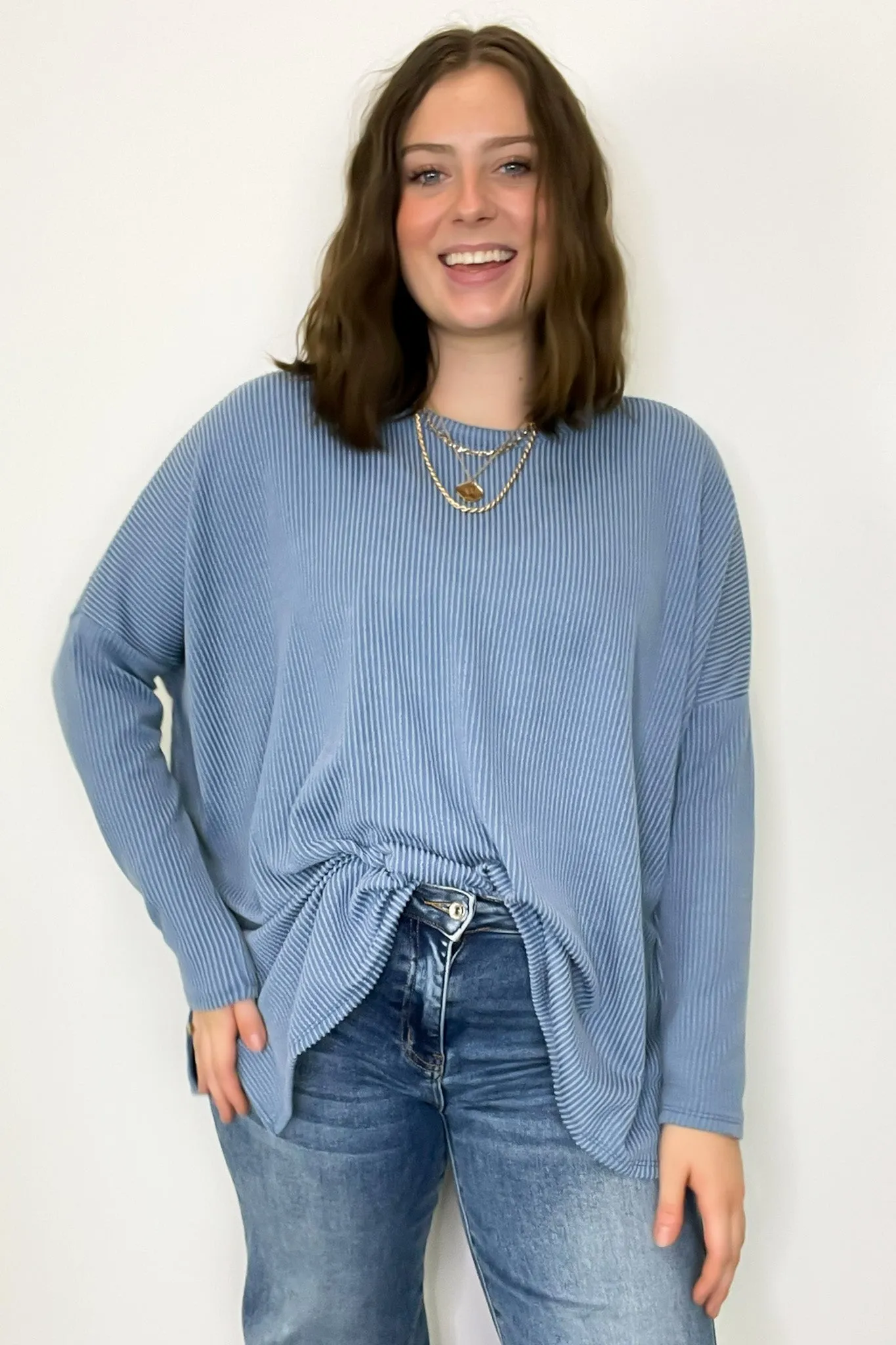 Cozy Bliss Long Sleeve Ribbed Knit Oversized Top - FINAL SALE