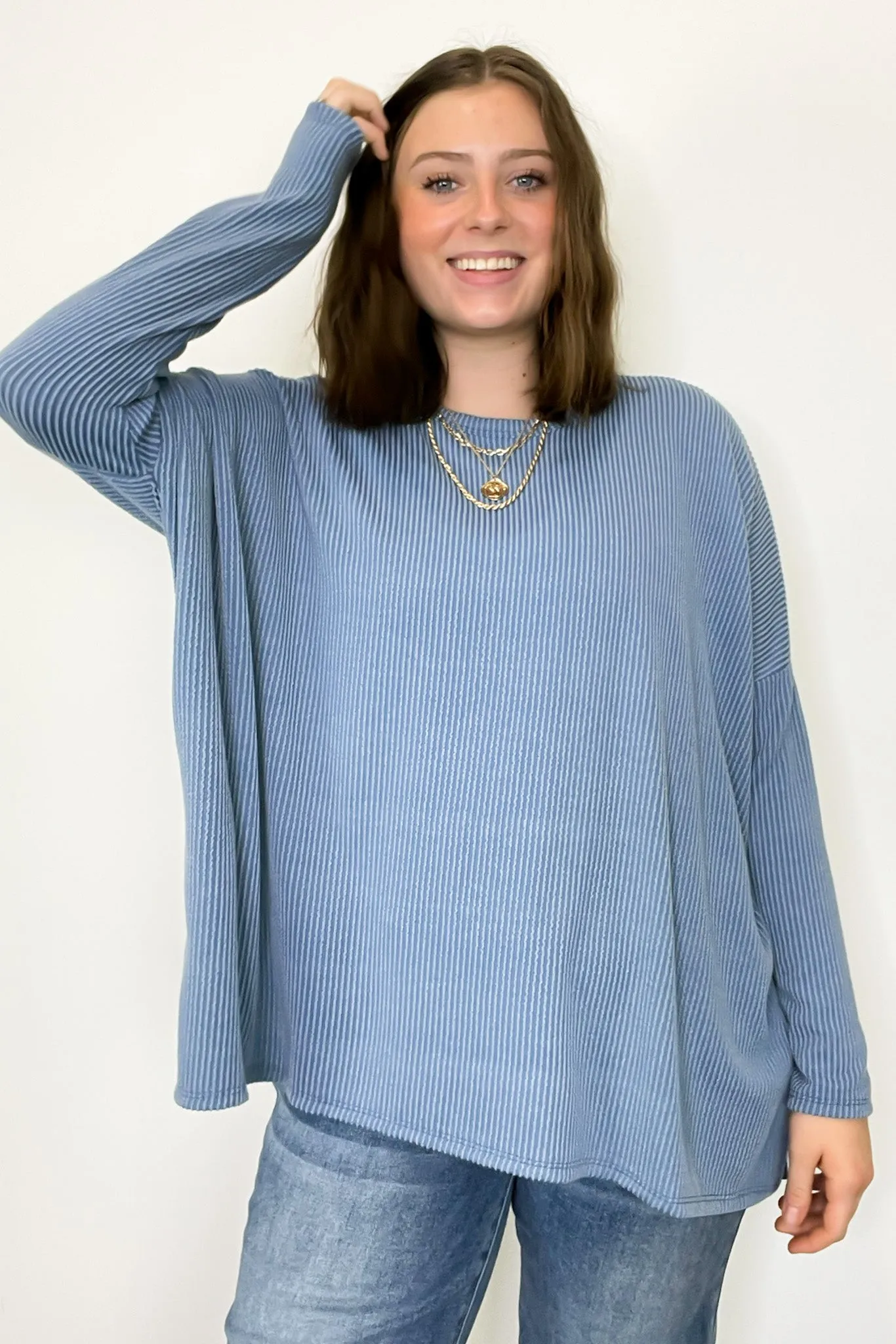 Cozy Bliss Long Sleeve Ribbed Knit Oversized Top - FINAL SALE