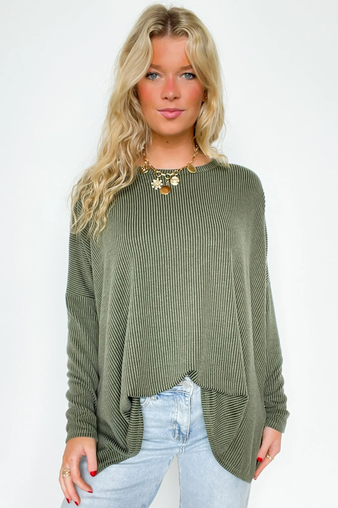 Cozy Bliss Long Sleeve Ribbed Knit Oversized Top - FINAL SALE