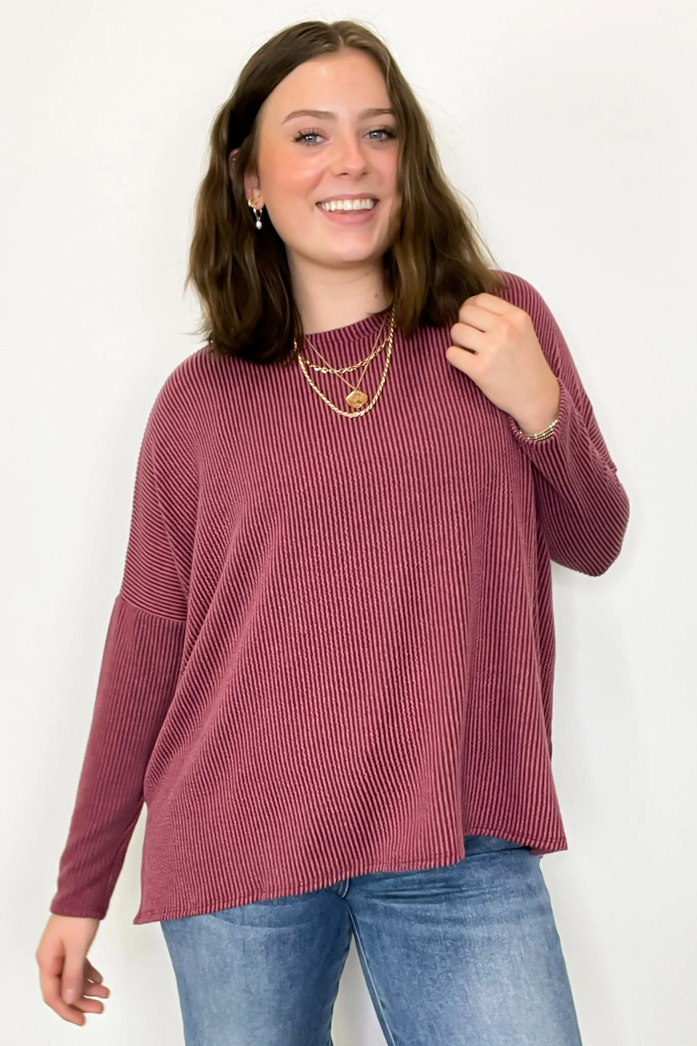 Cozy Bliss Long Sleeve Ribbed Knit Oversized Top - FINAL SALE
