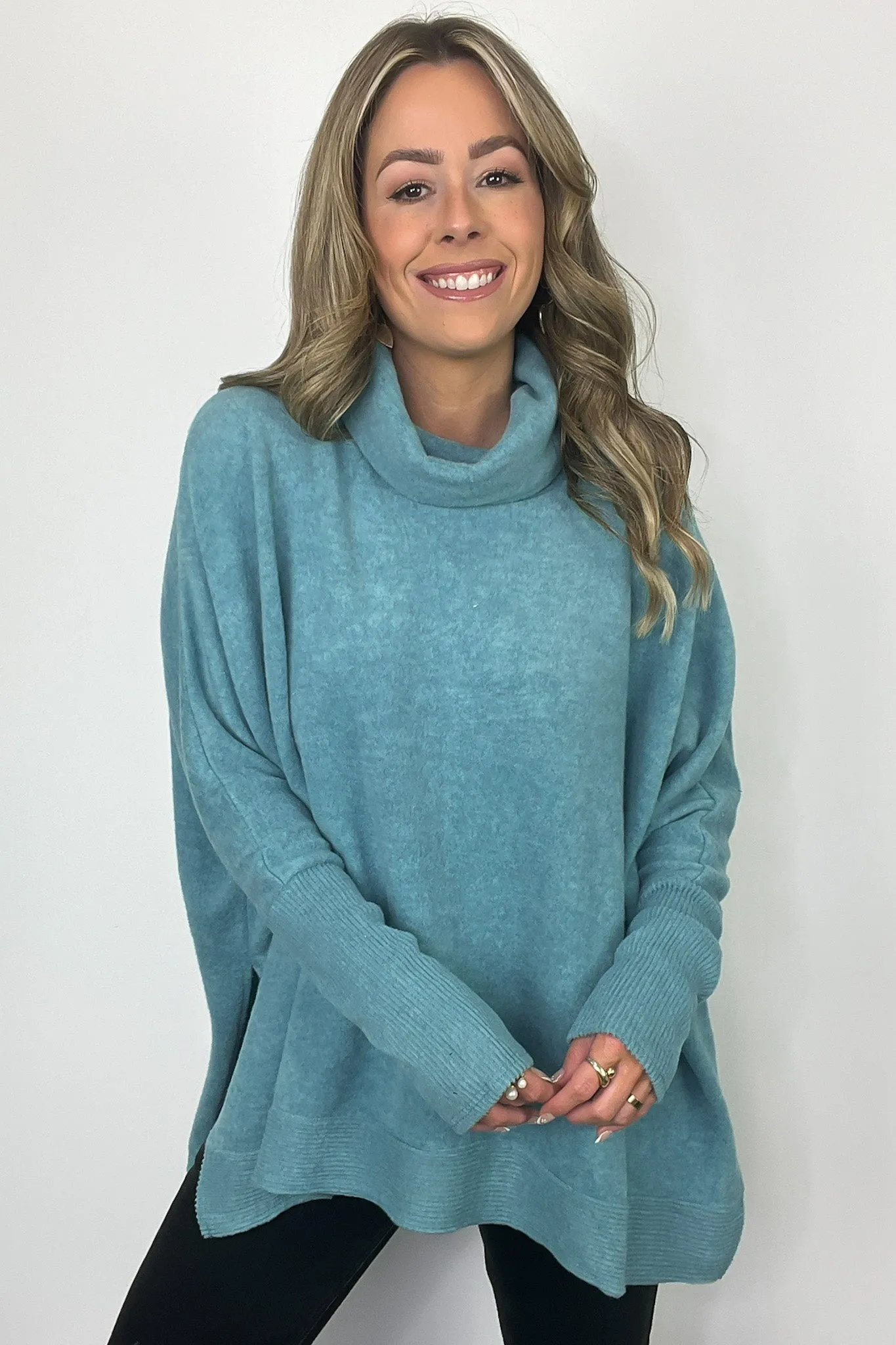 Cozy Harmony Brushed Melange Knit Cowl Neck Poncho Sweater - BACK IN STOCK