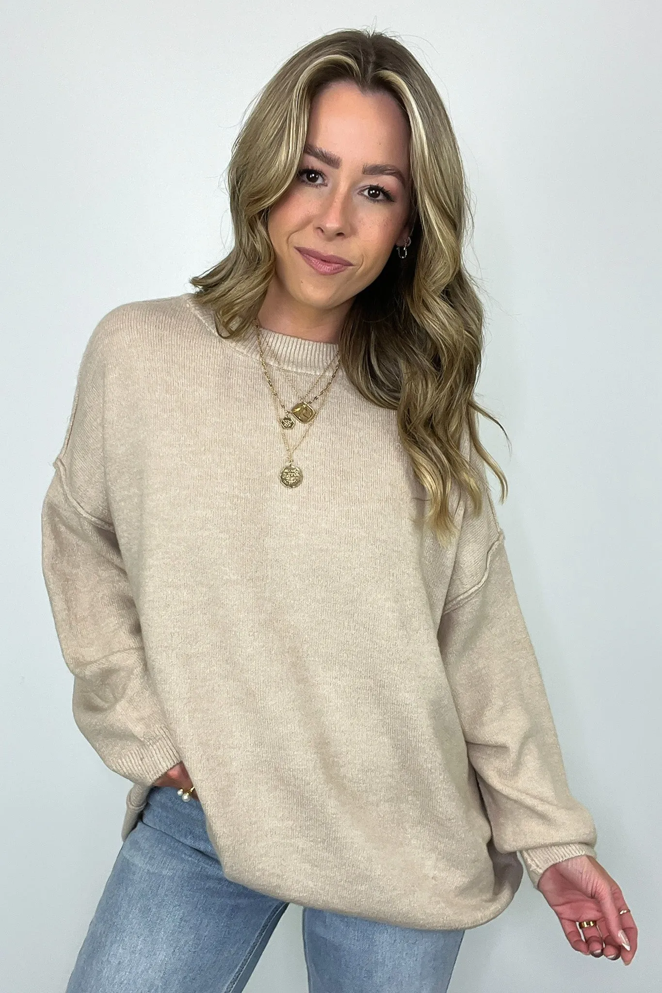 Cozy Midnights Oversized Round Neck Sweater - BACK IN STOCK