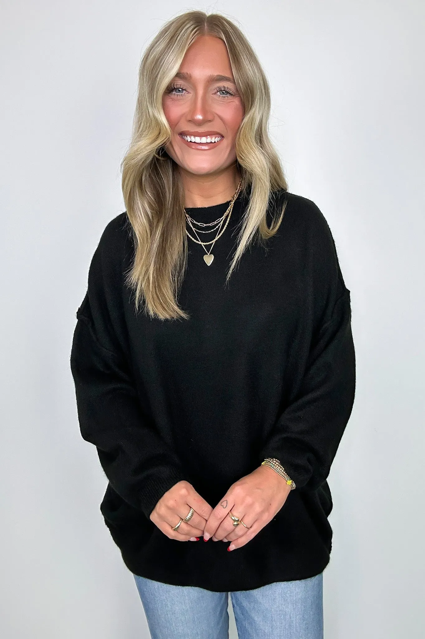 Cozy Midnights Oversized Round Neck Sweater - BACK IN STOCK