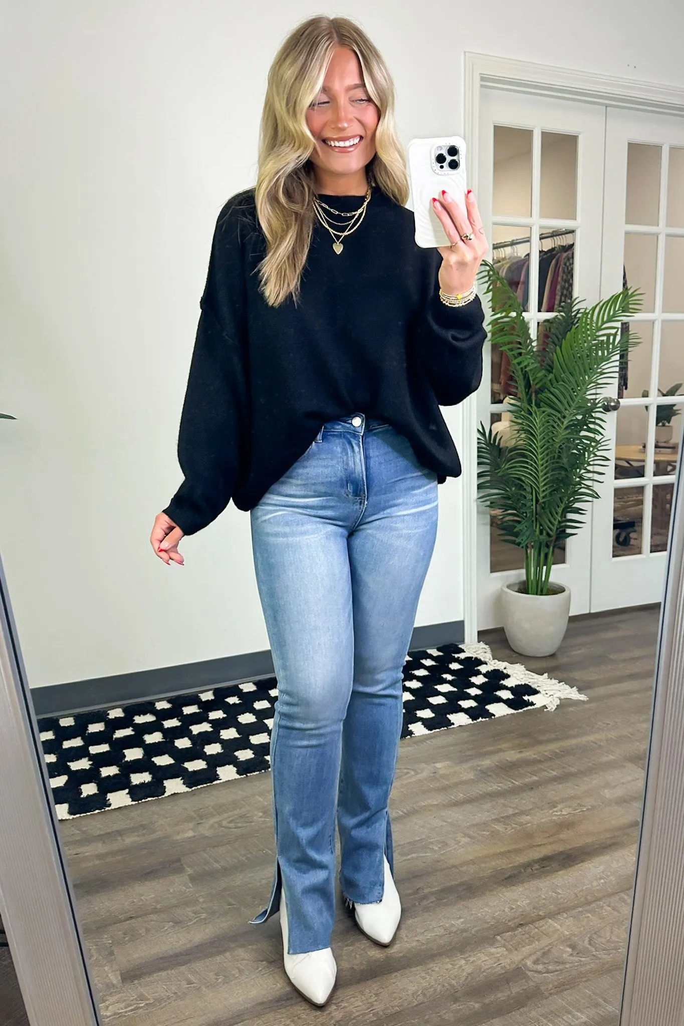 Cozy Midnights Oversized Round Neck Sweater - BACK IN STOCK