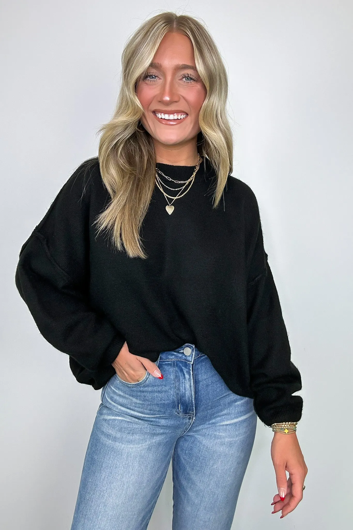 Cozy Midnights Oversized Round Neck Sweater - BACK IN STOCK