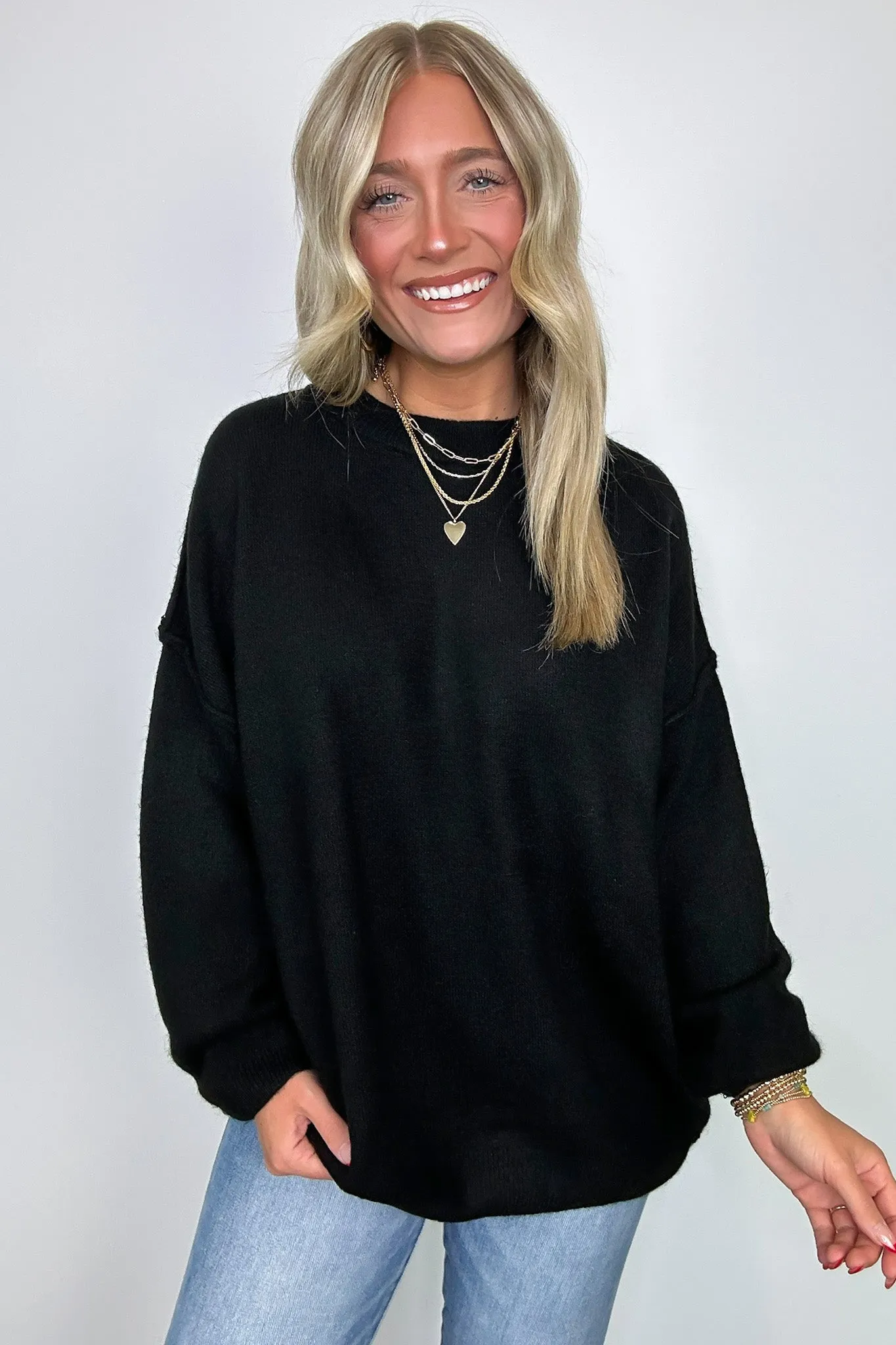 Cozy Midnights Oversized Round Neck Sweater - BACK IN STOCK