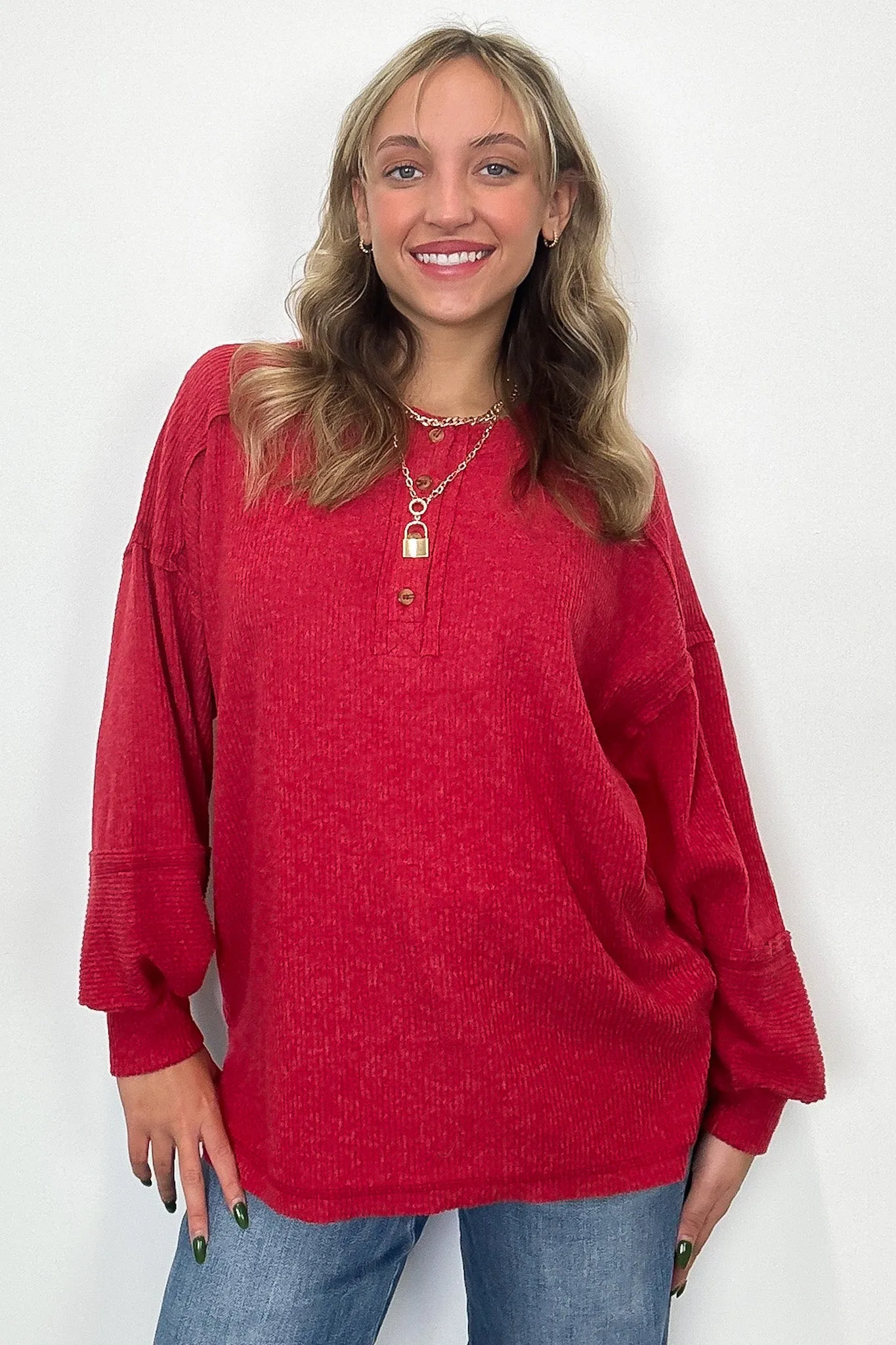 Cozy Outcome Ribbed Henley Top