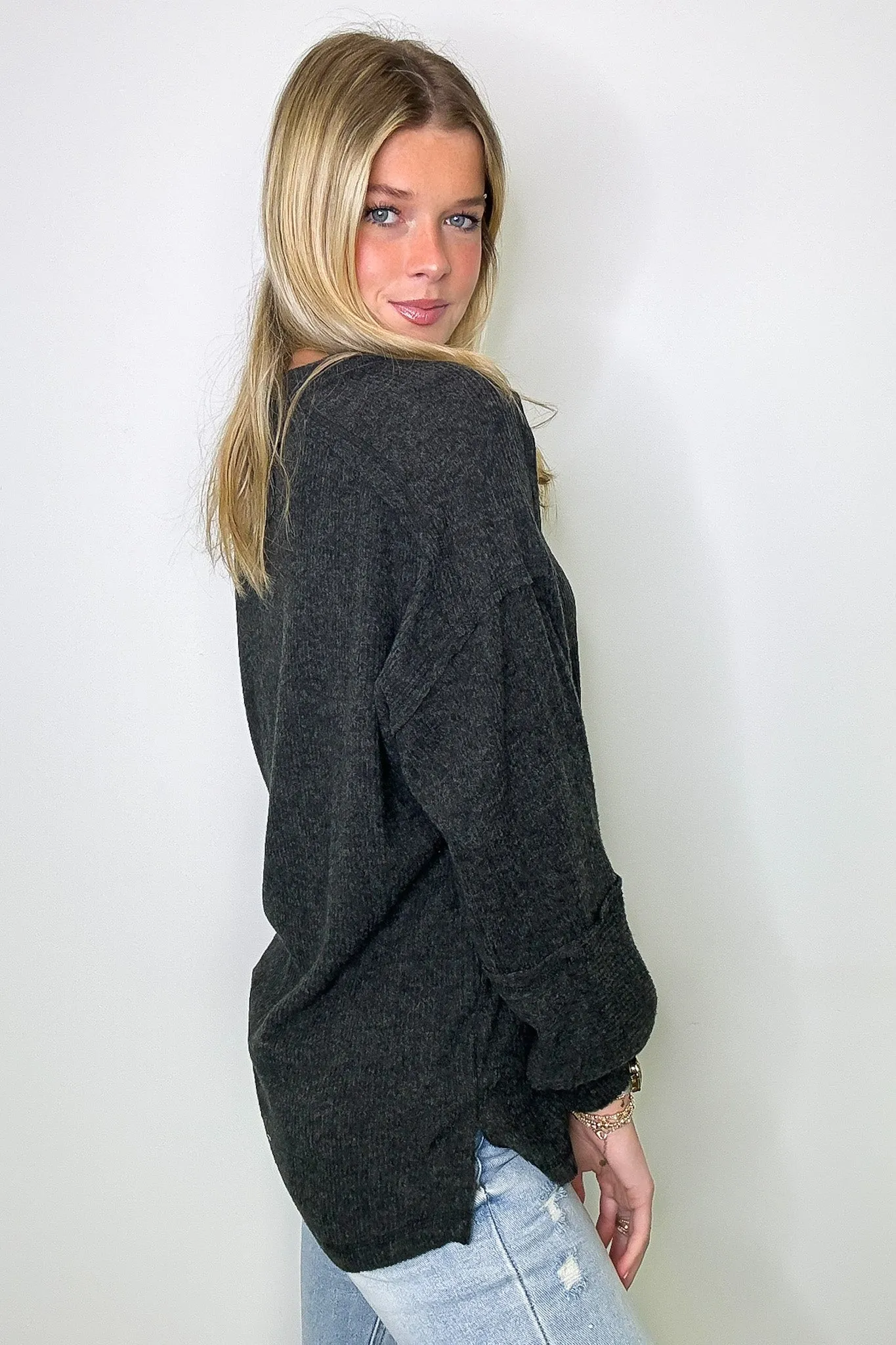 Cozy Outcome Ribbed Henley Top