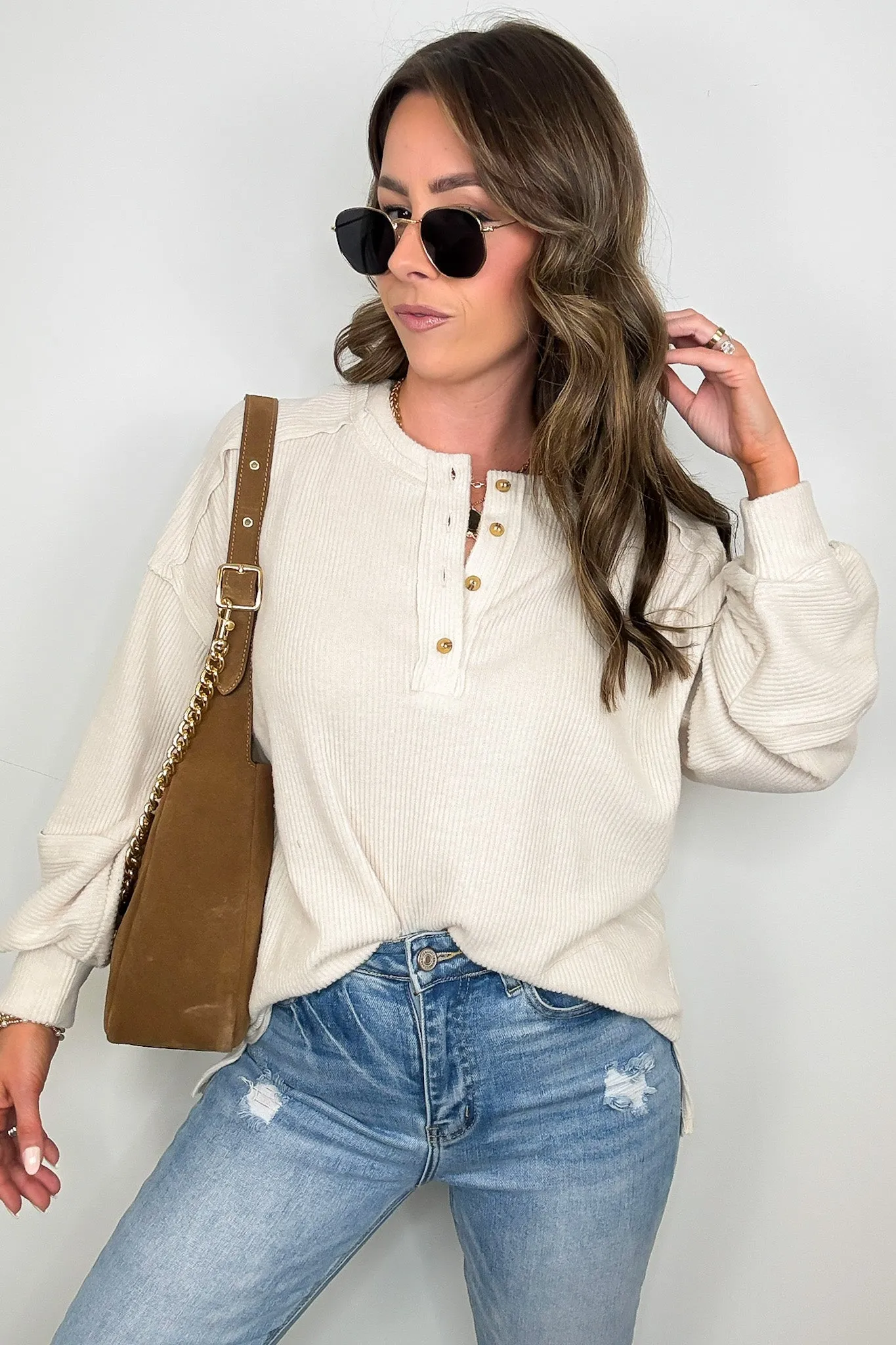 Cozy Outcome Ribbed Henley Top