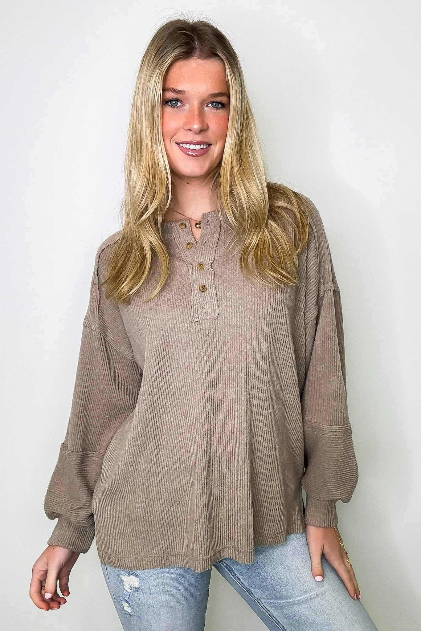 Cozy Outcome Ribbed Henley Top