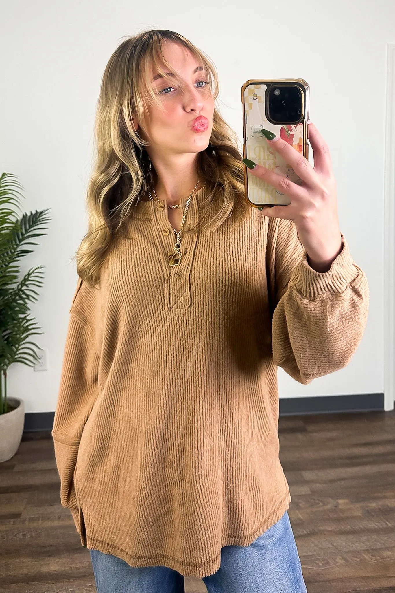 Cozy Outcome Ribbed Henley Top