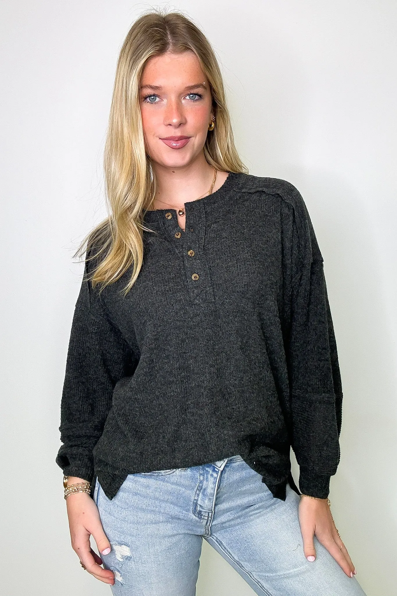 Cozy Outcome Ribbed Henley Top
