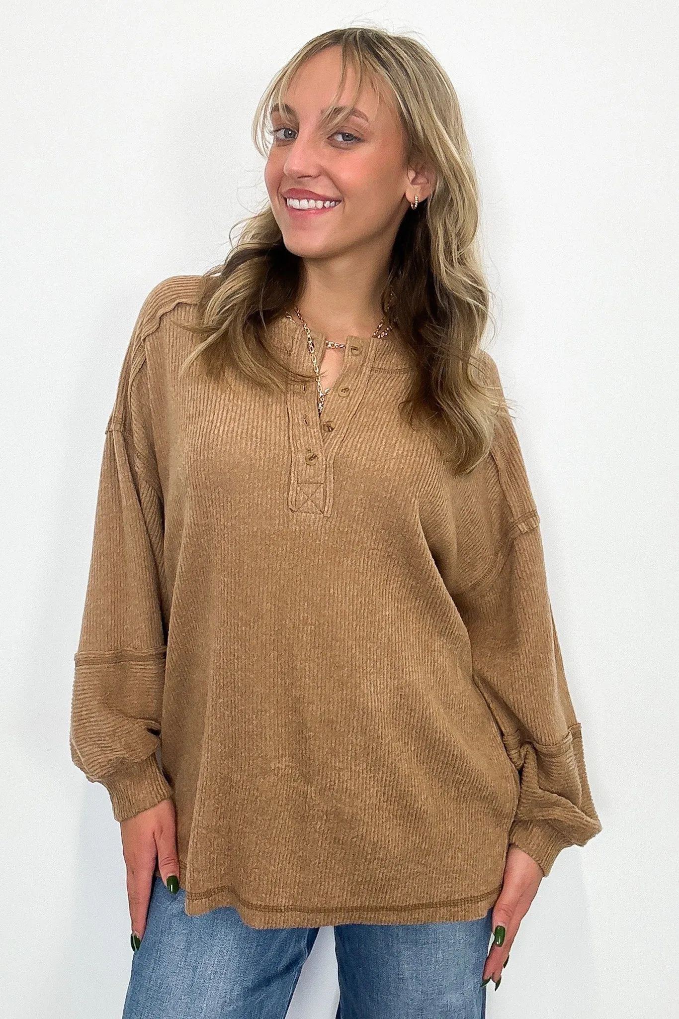 Cozy Outcome Ribbed Henley Top
